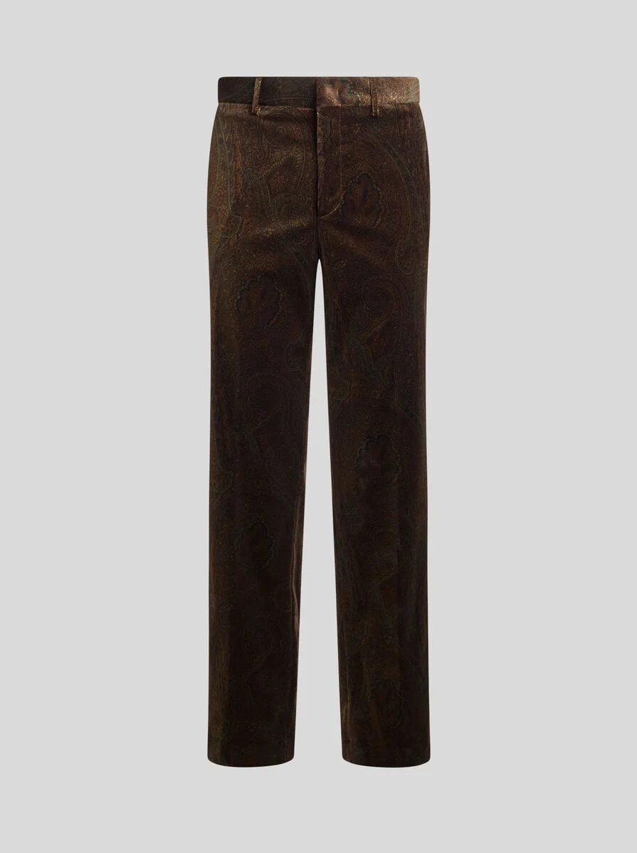 STRAIGHT-LEG COTTON VELVET TROUSERS WITH ARNICA MOTIF - 1