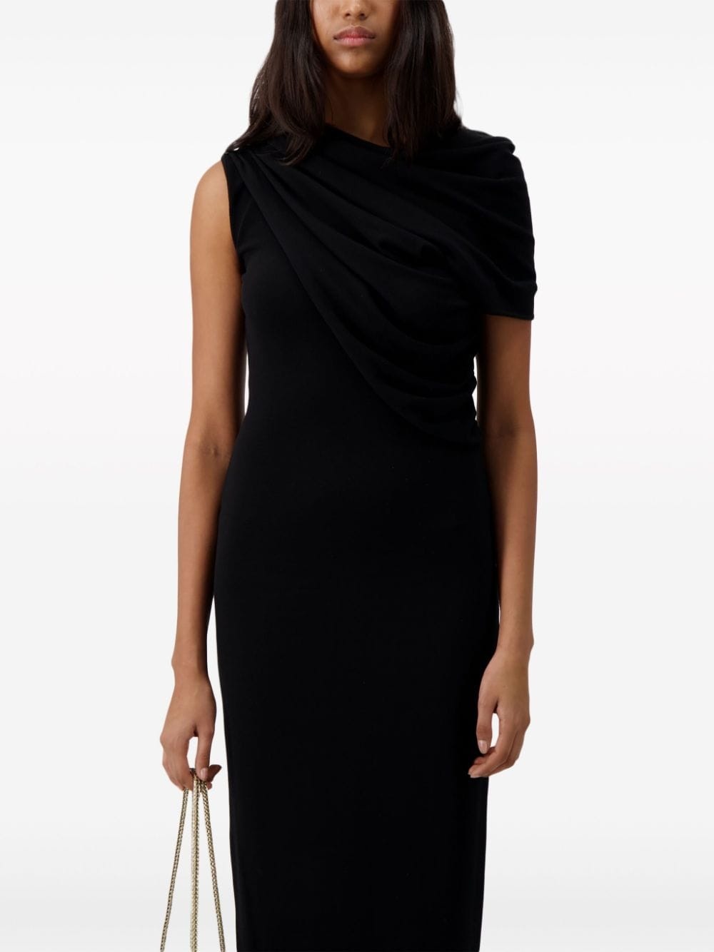 draped single-sleeve midi dress - 5