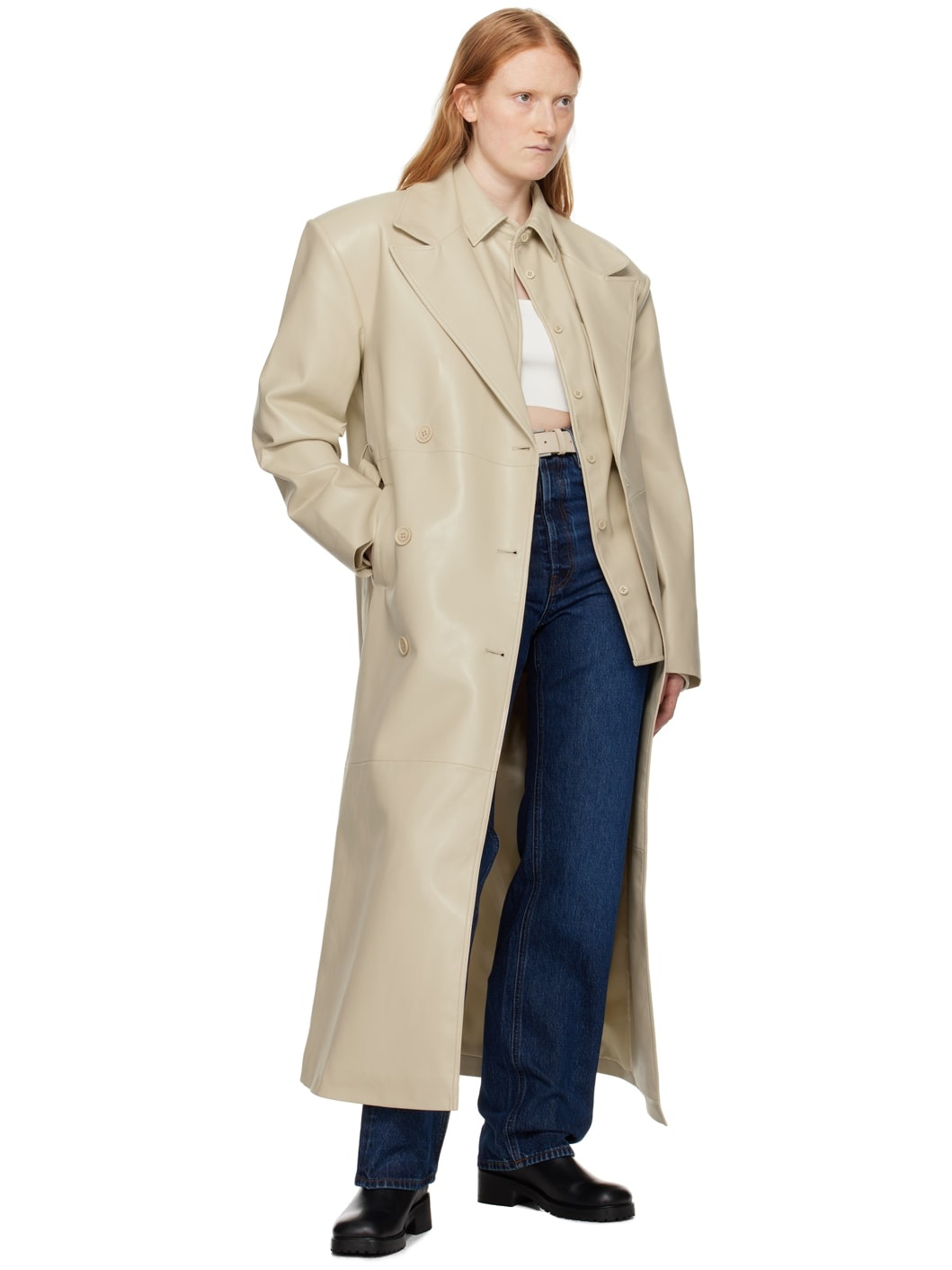 Beige Tina Faux-Leather Trench Coat - 4