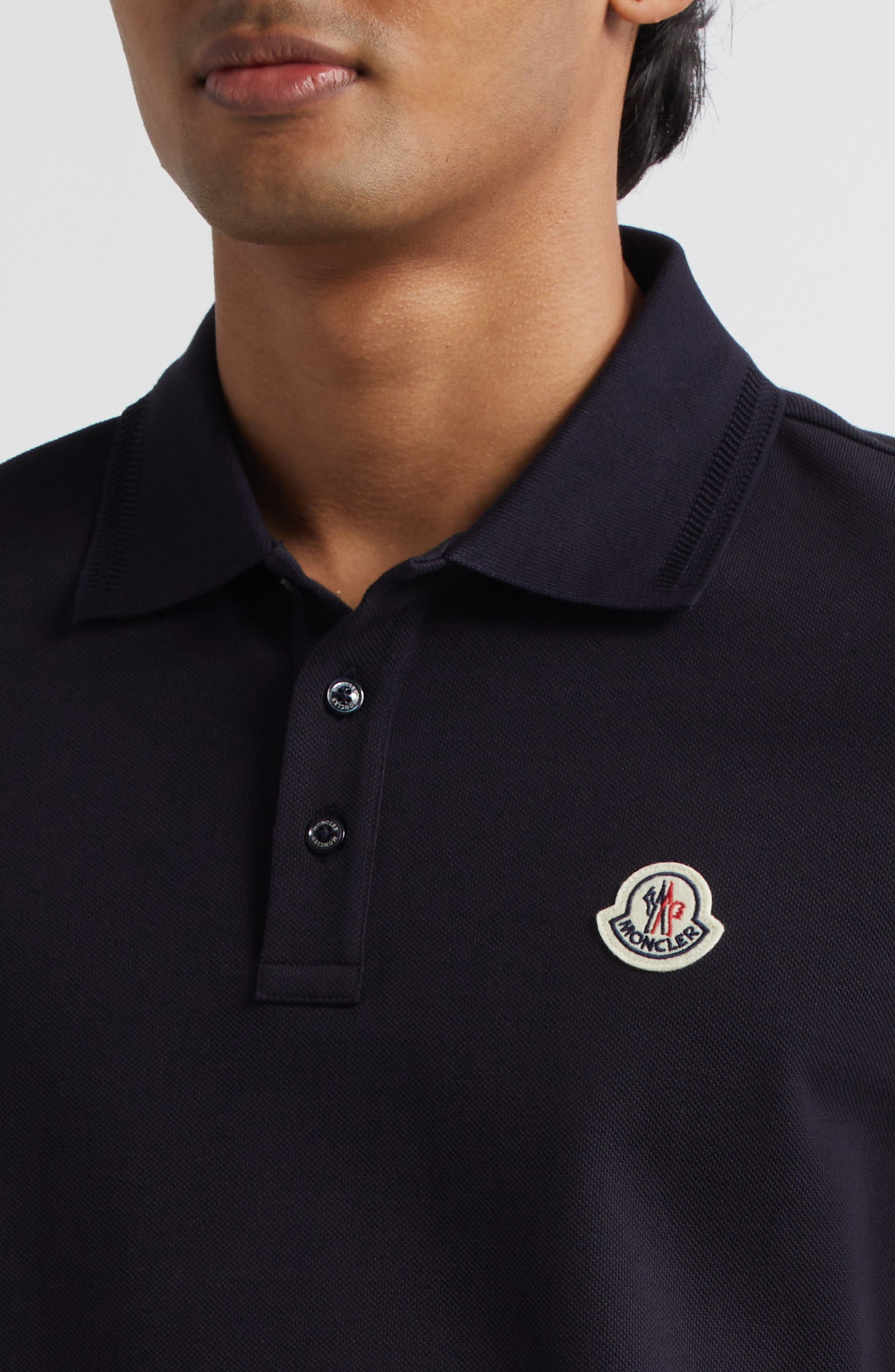 Moncler Logo Patch Cotton Piqué Polo in Blue at Nordstrom - 4