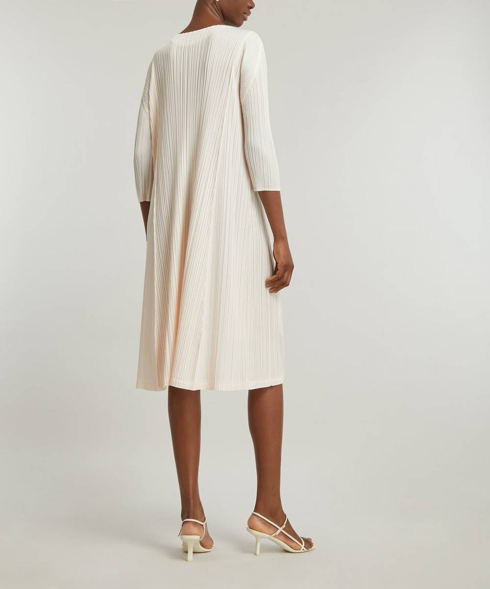 Pleats Please Issey Miyake MELLOW PLEATS Pink White Midi-Dress 