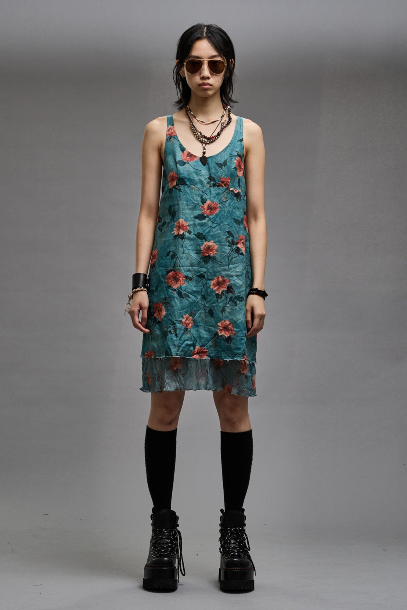 LAYERED FLOUNCE TANK SLIP - BLUE FLORAL - 3
