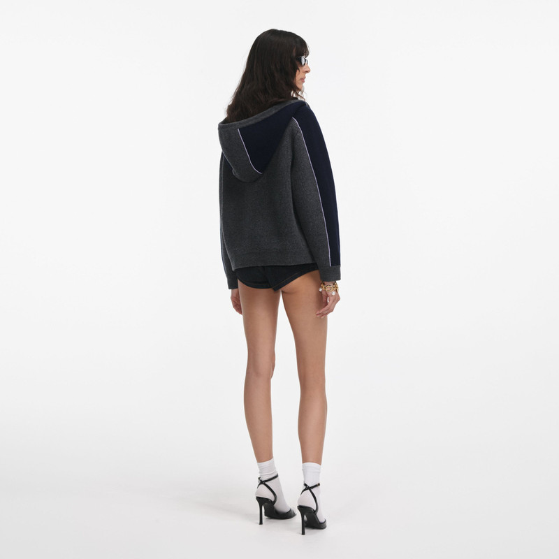 self-portrait Grey Ribbed Knit Hoodie outlook
