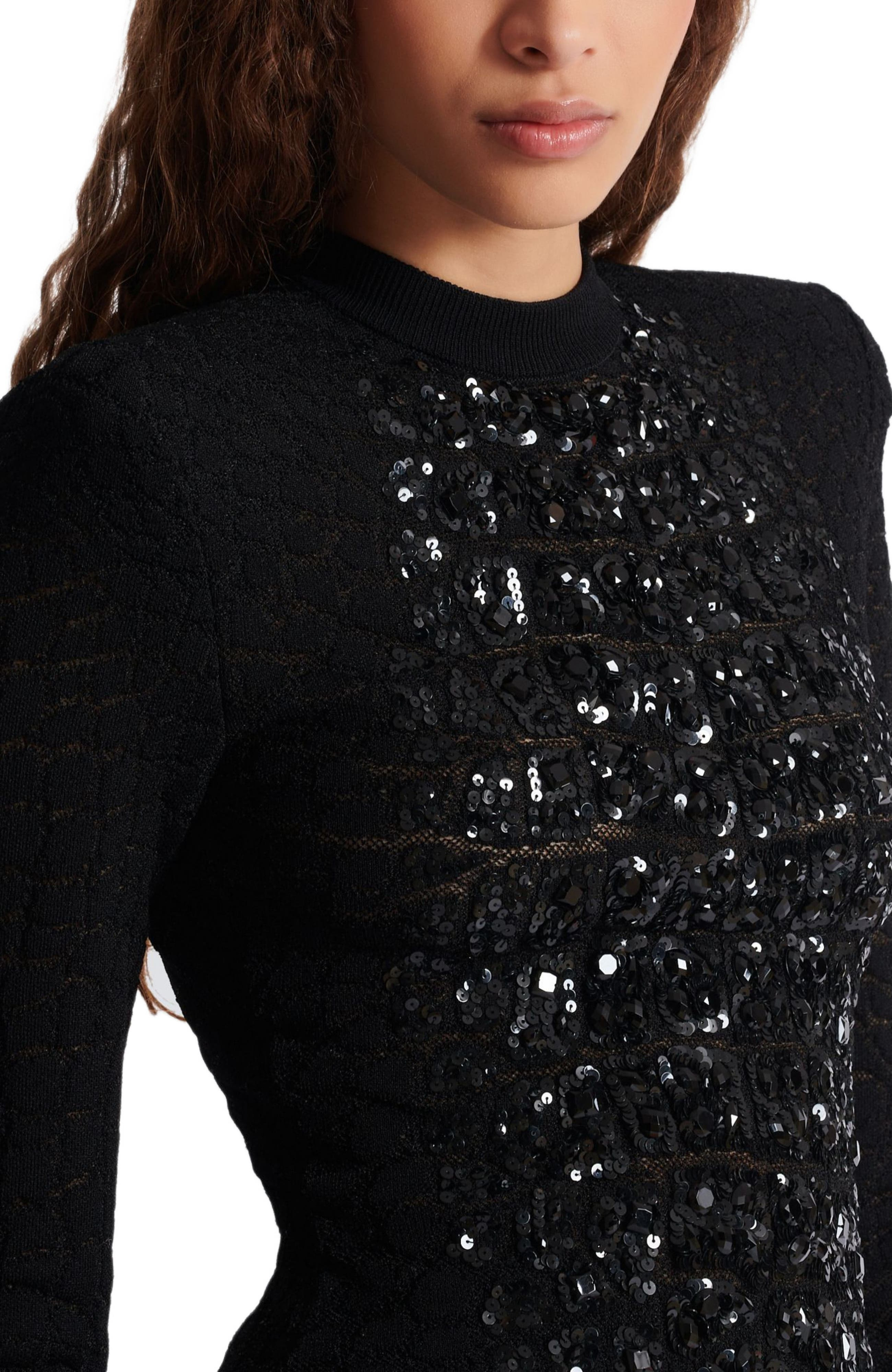 Balmain Short Sequin Dress In Crocodile Knit in Black at Nordstrom - 8