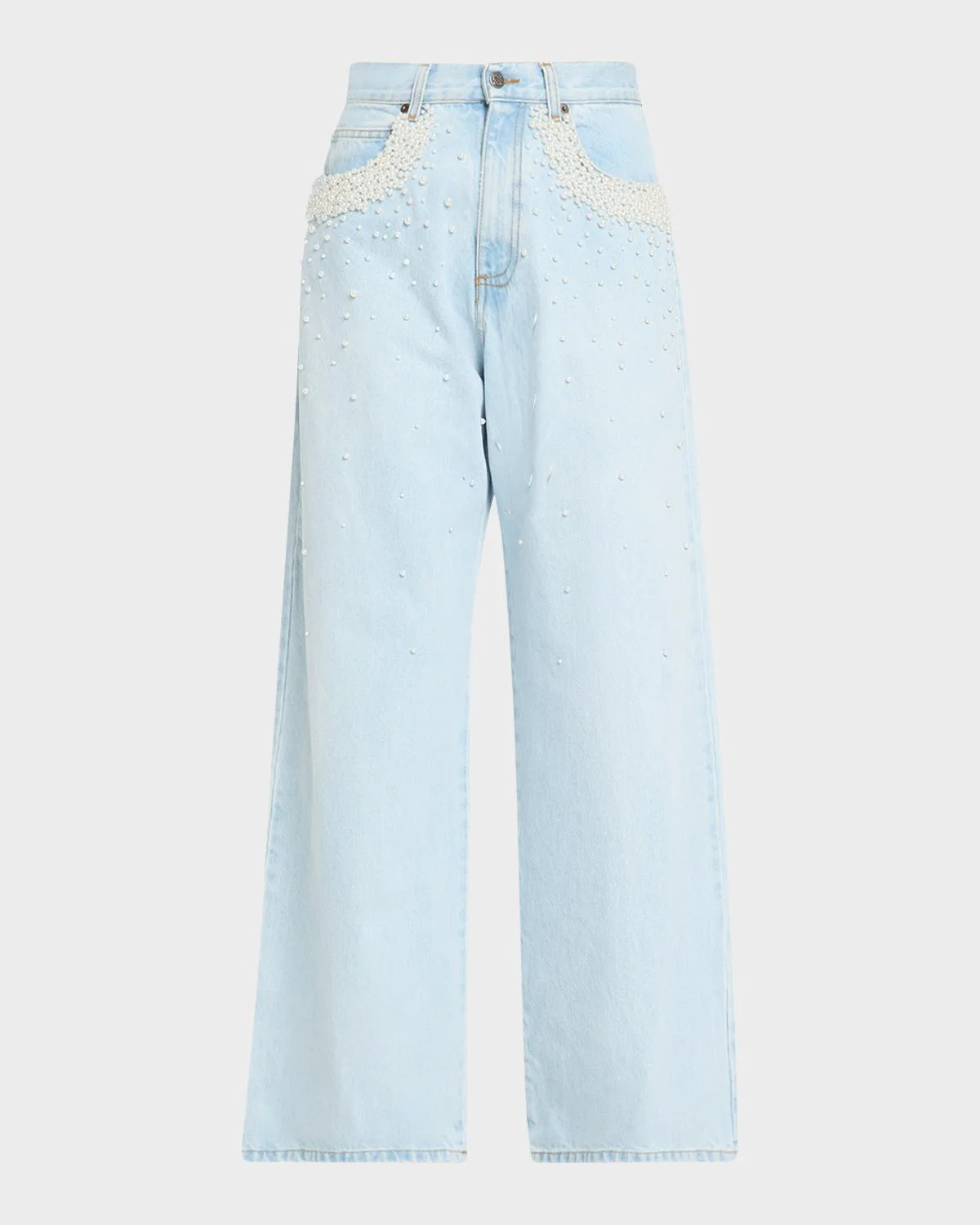 Act II: The Fall of Icarus Imitation Pearl-Embellished Wide-Leg Jeans - 1