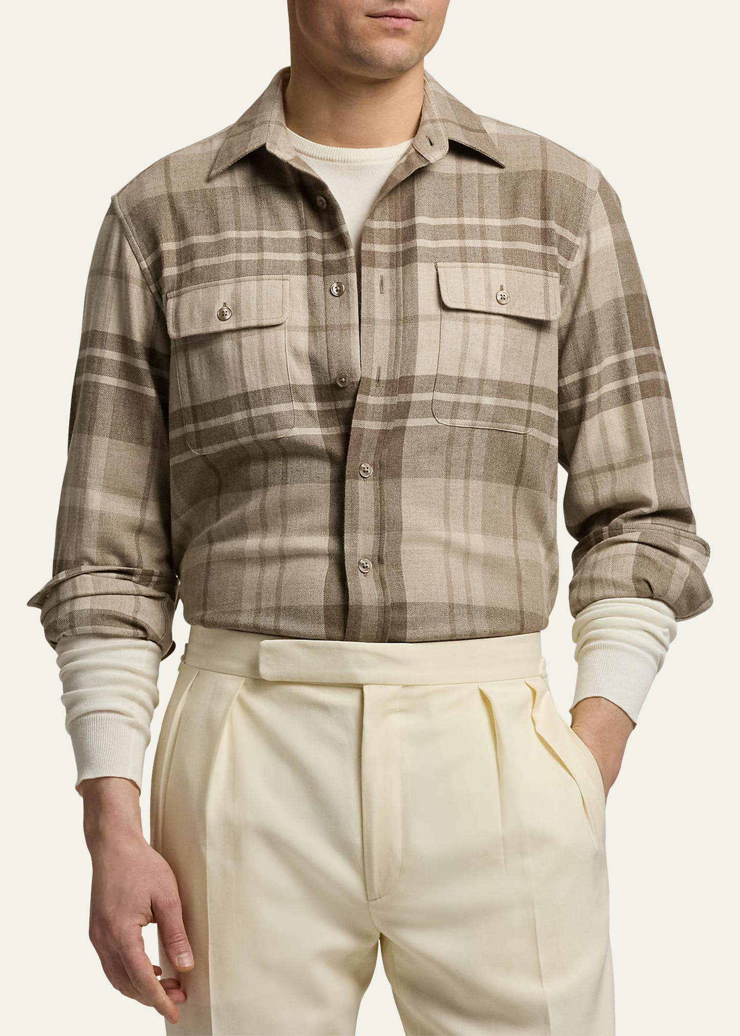 Men's Cooper Cashmere Plaid Double-Pocket Sport Shirt - 4