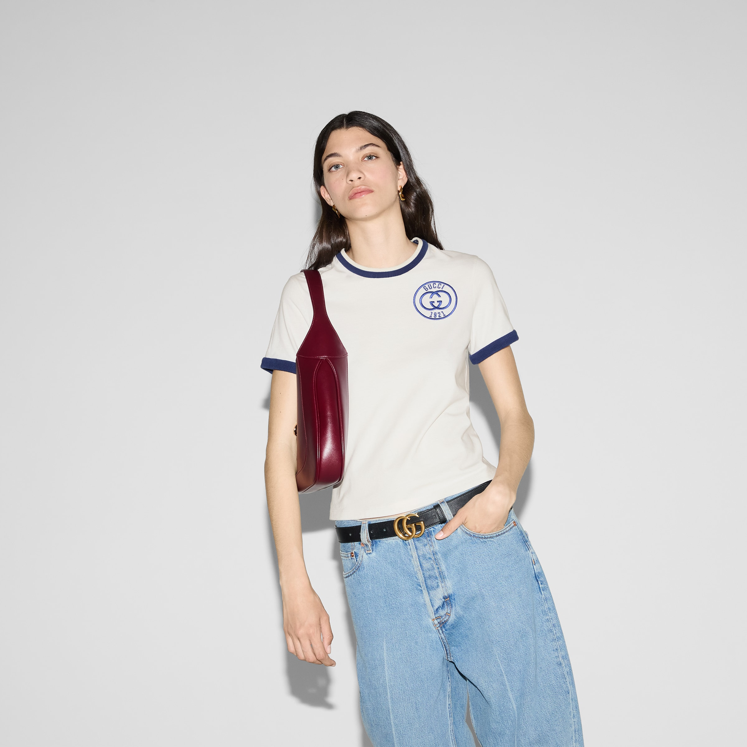 Cotton jersey T-shirt with Gucci embroidery - 6