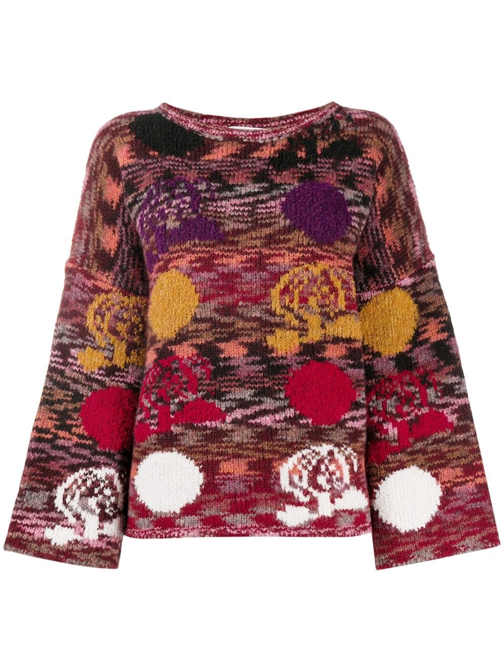 flared sleeve floral knitted jumper - 1