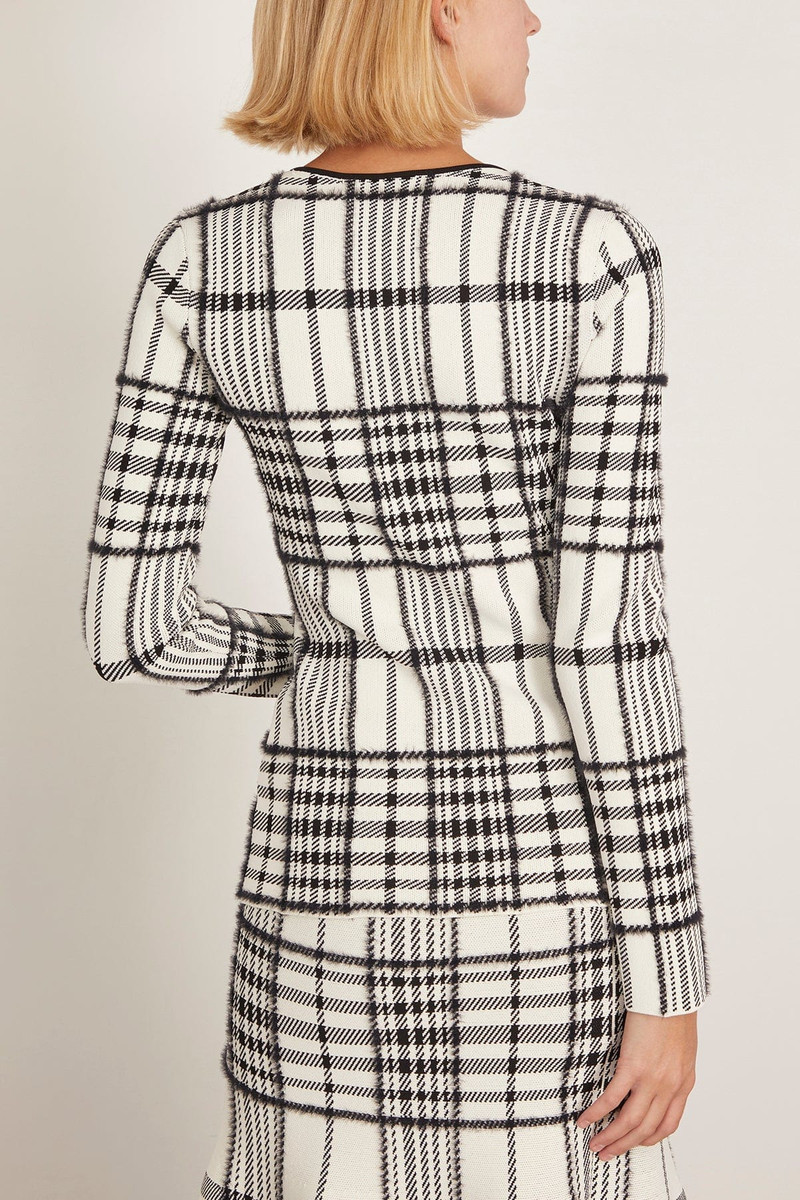 The Greer Zip Front Knit Cardigan in Ivory Plaid 4