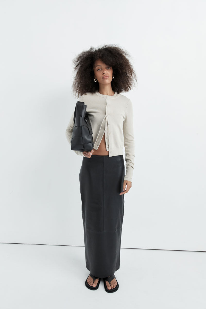 Leather Column Skirt - Black - 5