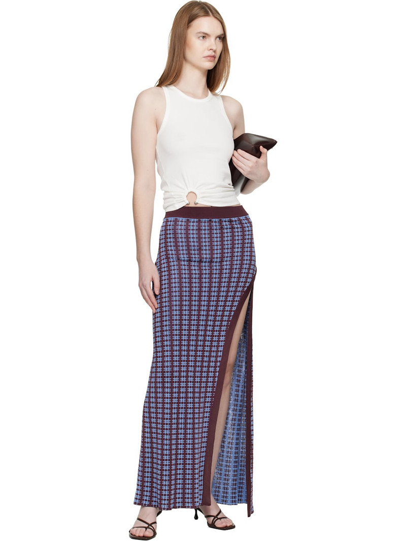 rabanne Blue & Burgundy Knit Midi Skirt outlook
