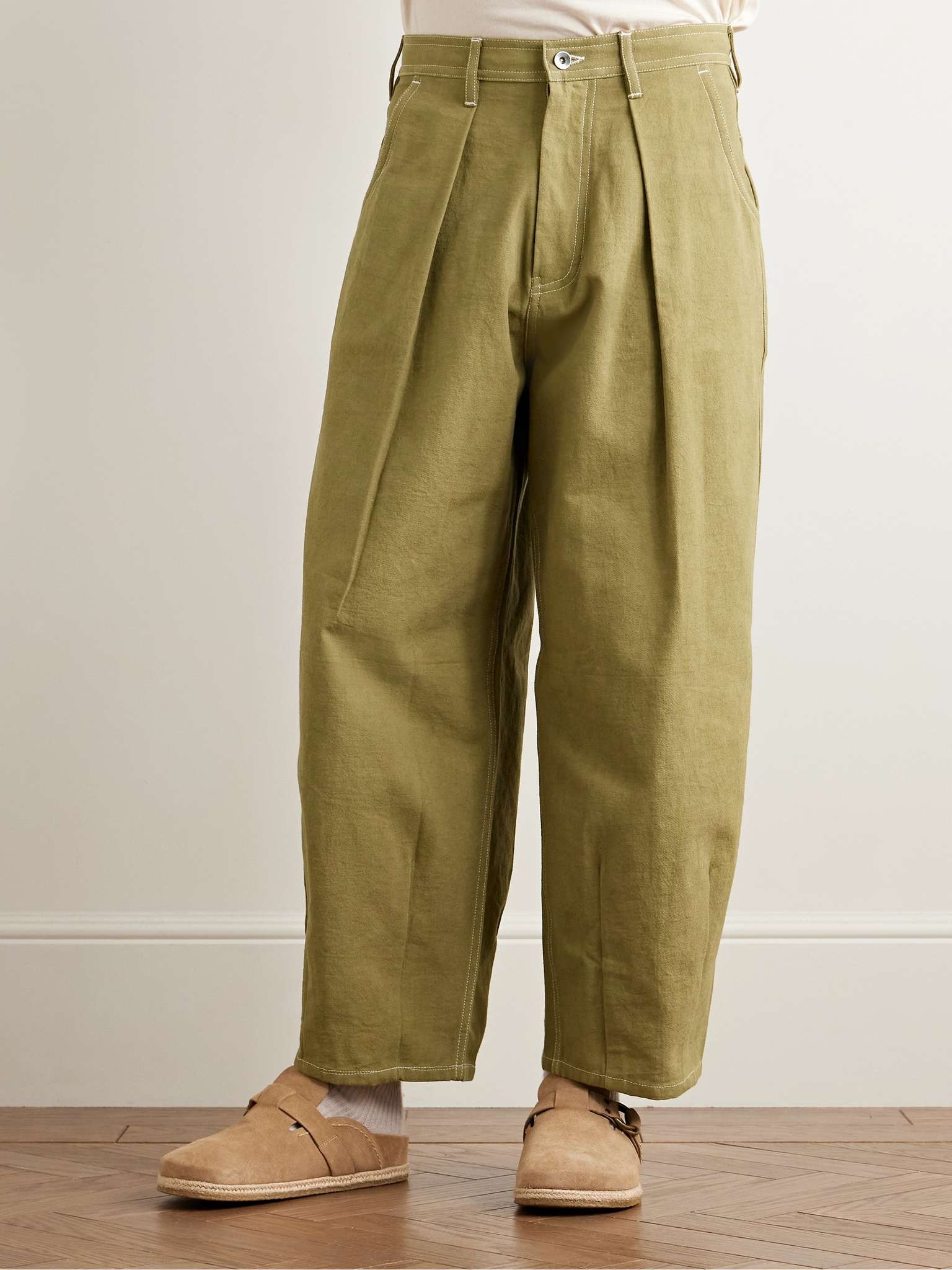 Lush Wide-Leg Pleated Organic Cotton-Canvas Trousers - 3