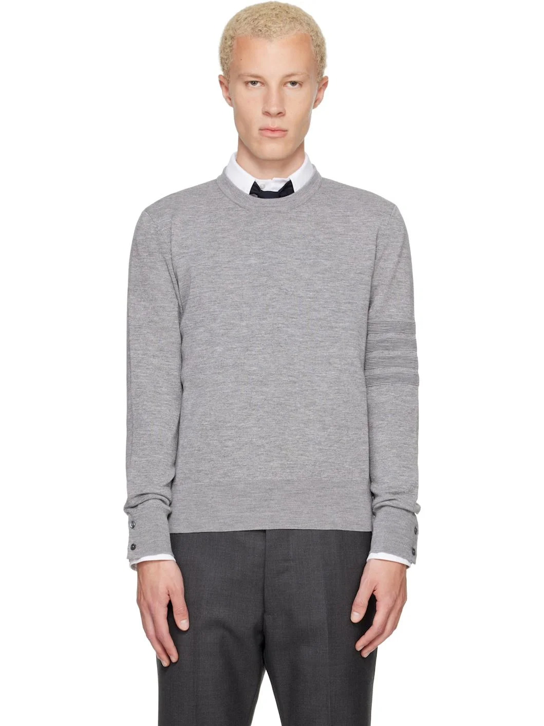Gray Ottoman Milano Stitch 4-Bar Bomber Sweater - 1
