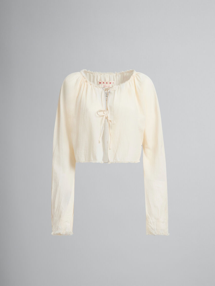 LIGHT BEIGE ORGANIC CHEESECLOTH BLOUSE WITH TIES - 2