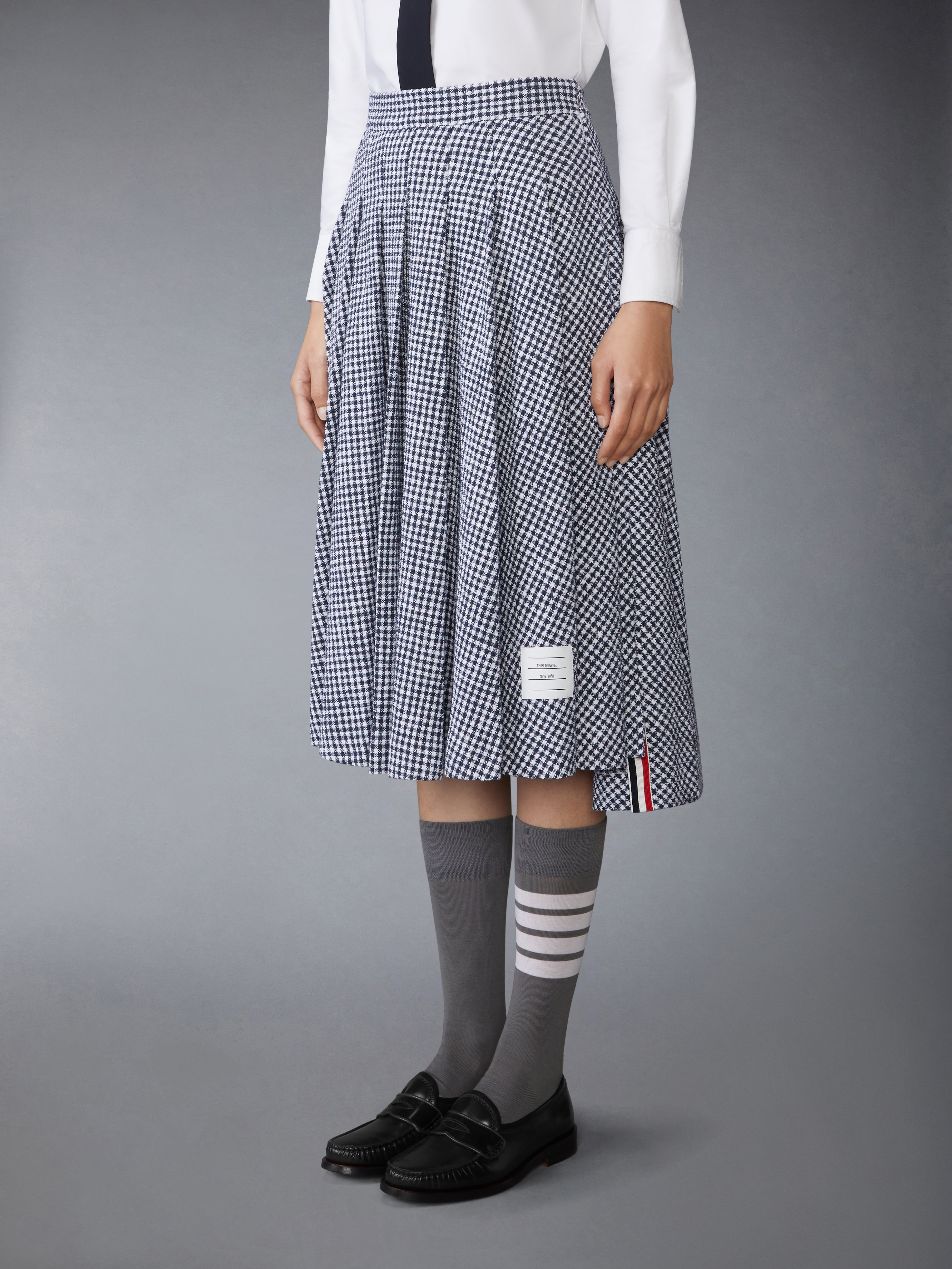 GINGHAM COTTON TWEED PLEATED SKIRT - 3