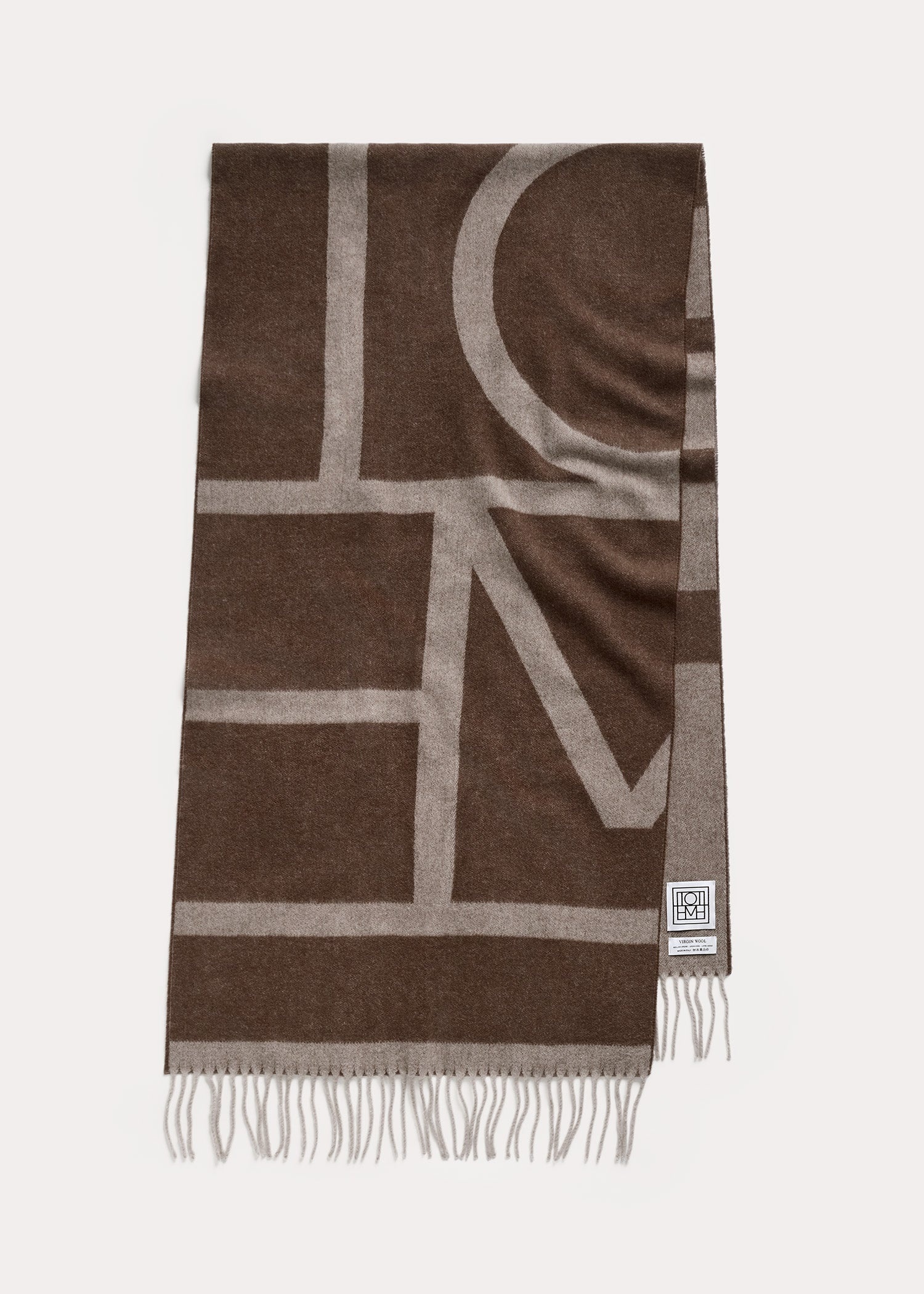 Monogram jacquard wool scarf dark beige - 4