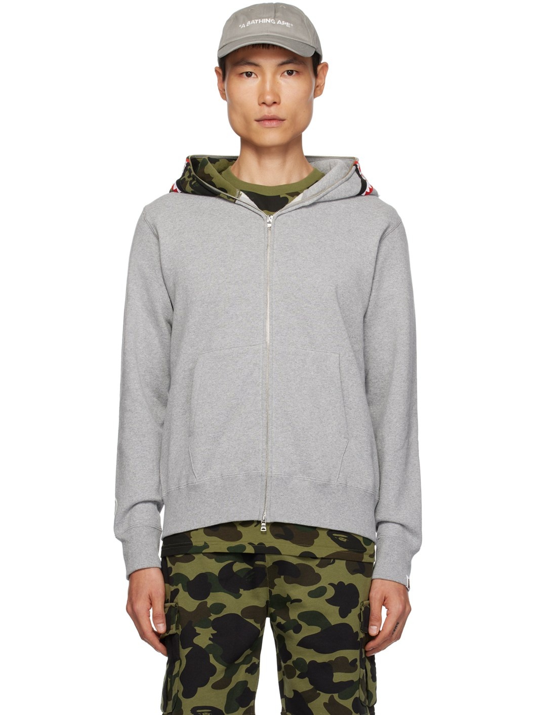 A BATHING APE® Gray 'WGM' Shark Hoodie | REVERSIBLE