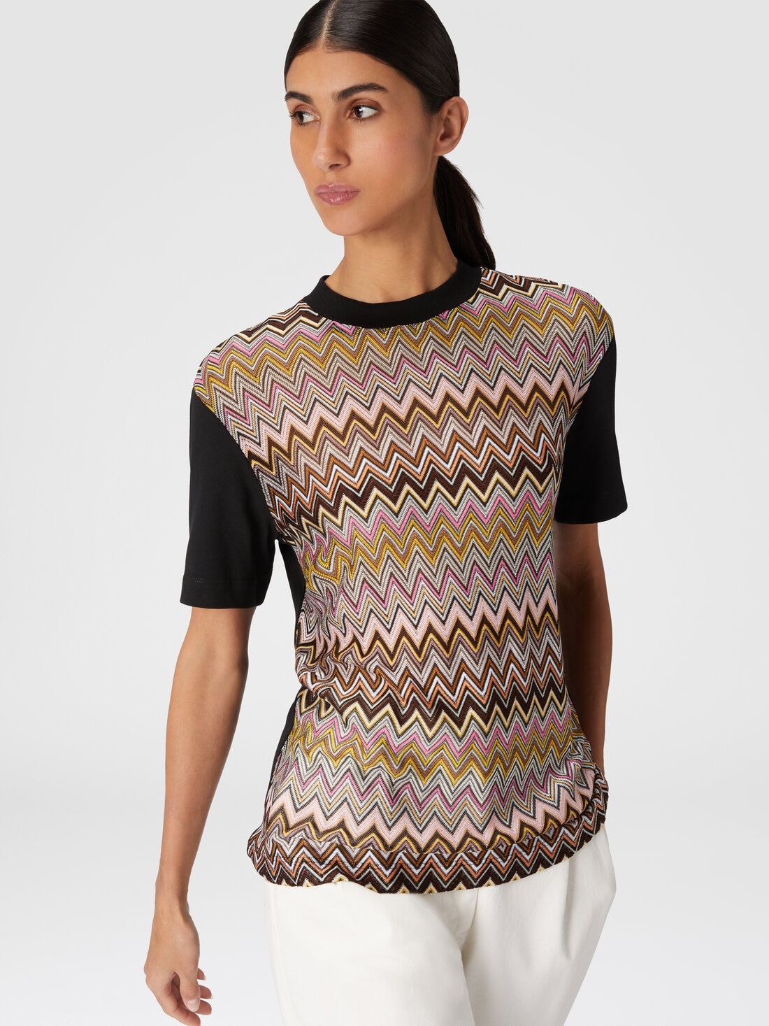 Cotton jersey T-shirt with chevron inserts - 4