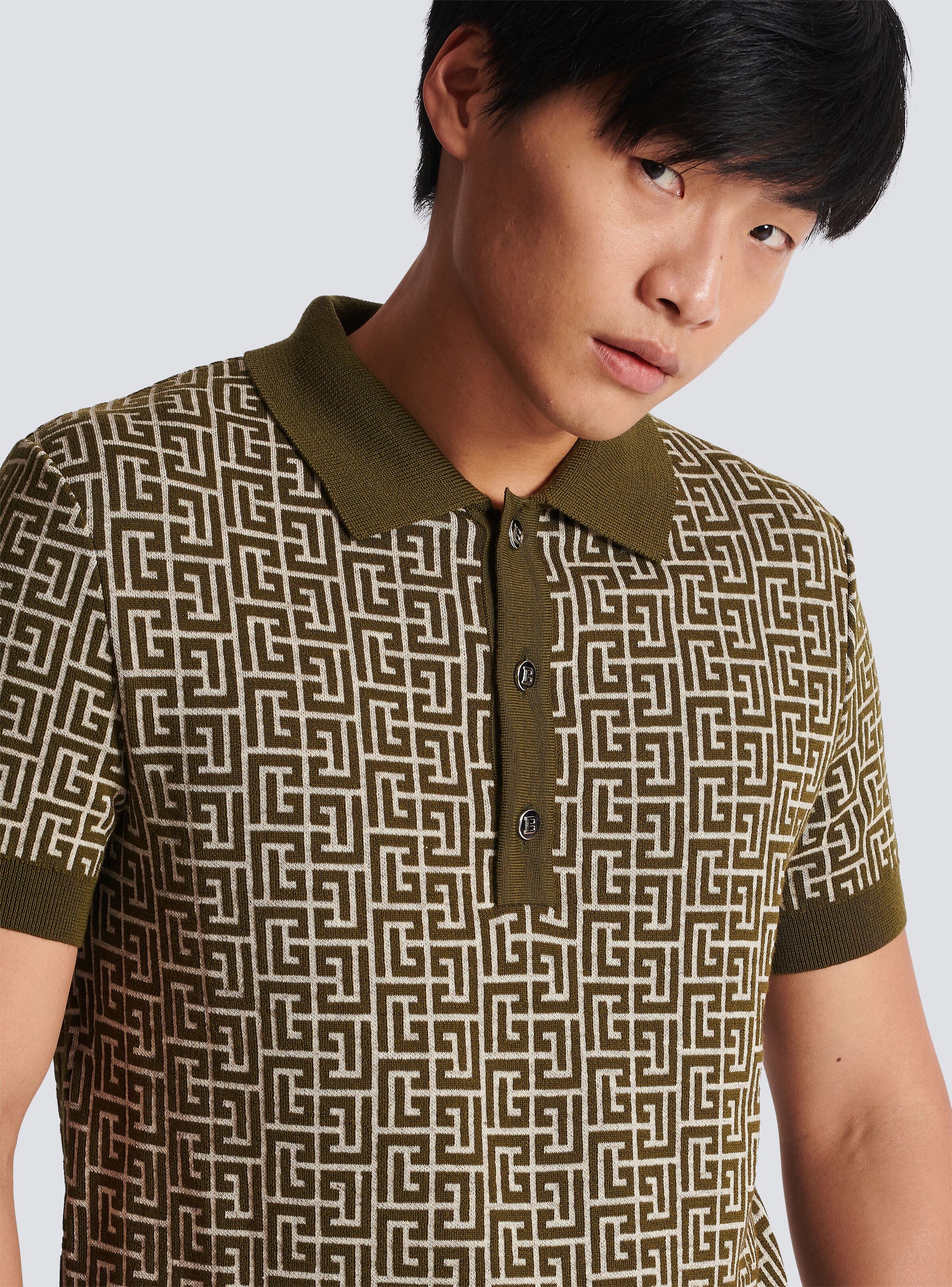 Wool polo shirt with monogram - 7