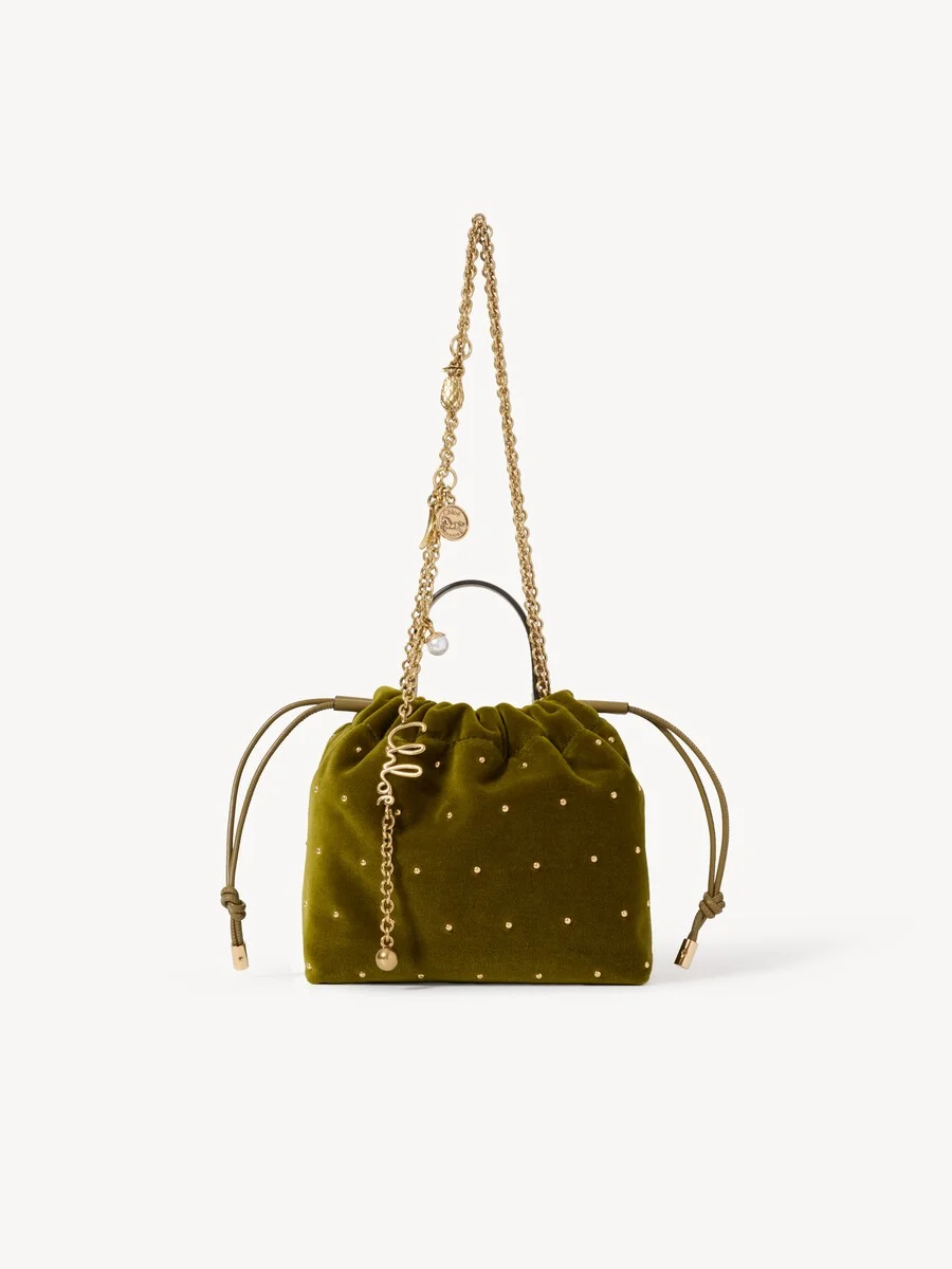 MINI CHLOÉ ICONS SHOULDER BAG WITH CHAIN IN VELVET WITH STUDS - 1