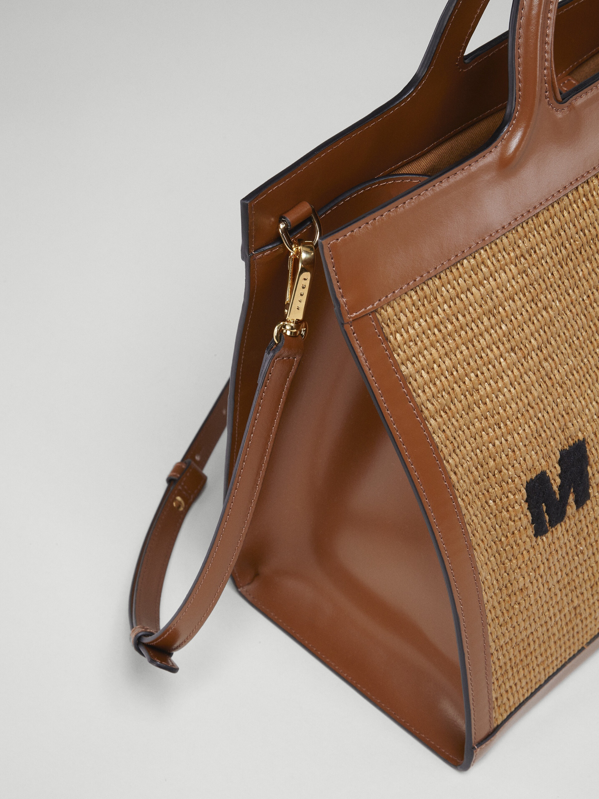 TROPICALIA TOTE BAG IN BROWN LEATHER AND RAFFIA - 4
