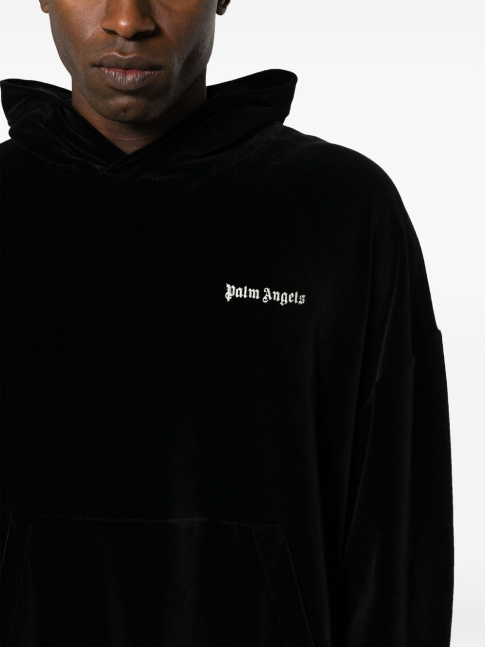 logo-embroidered velvet hoodie - 5