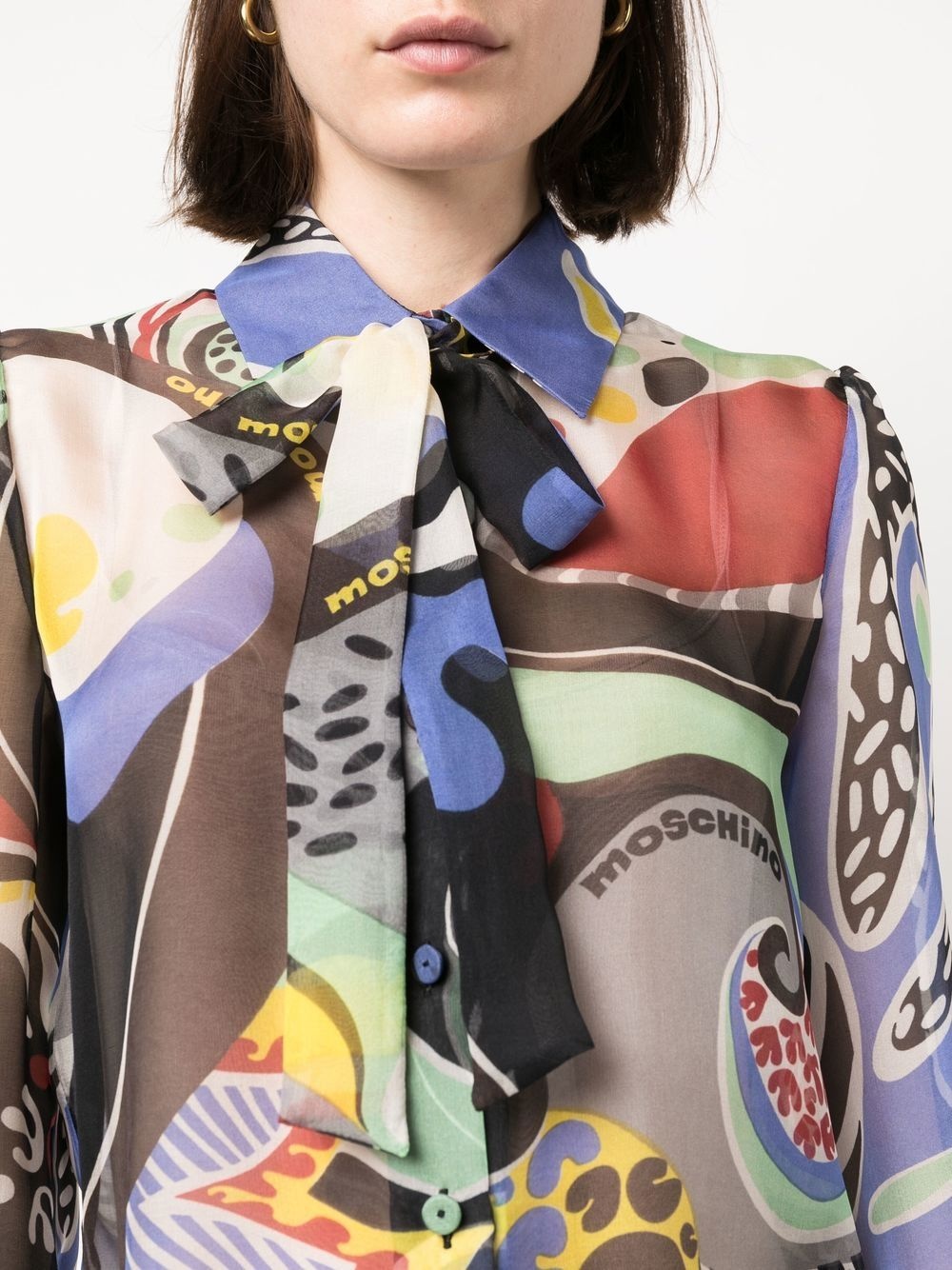 abstract-pattern pussybow blouse - 5