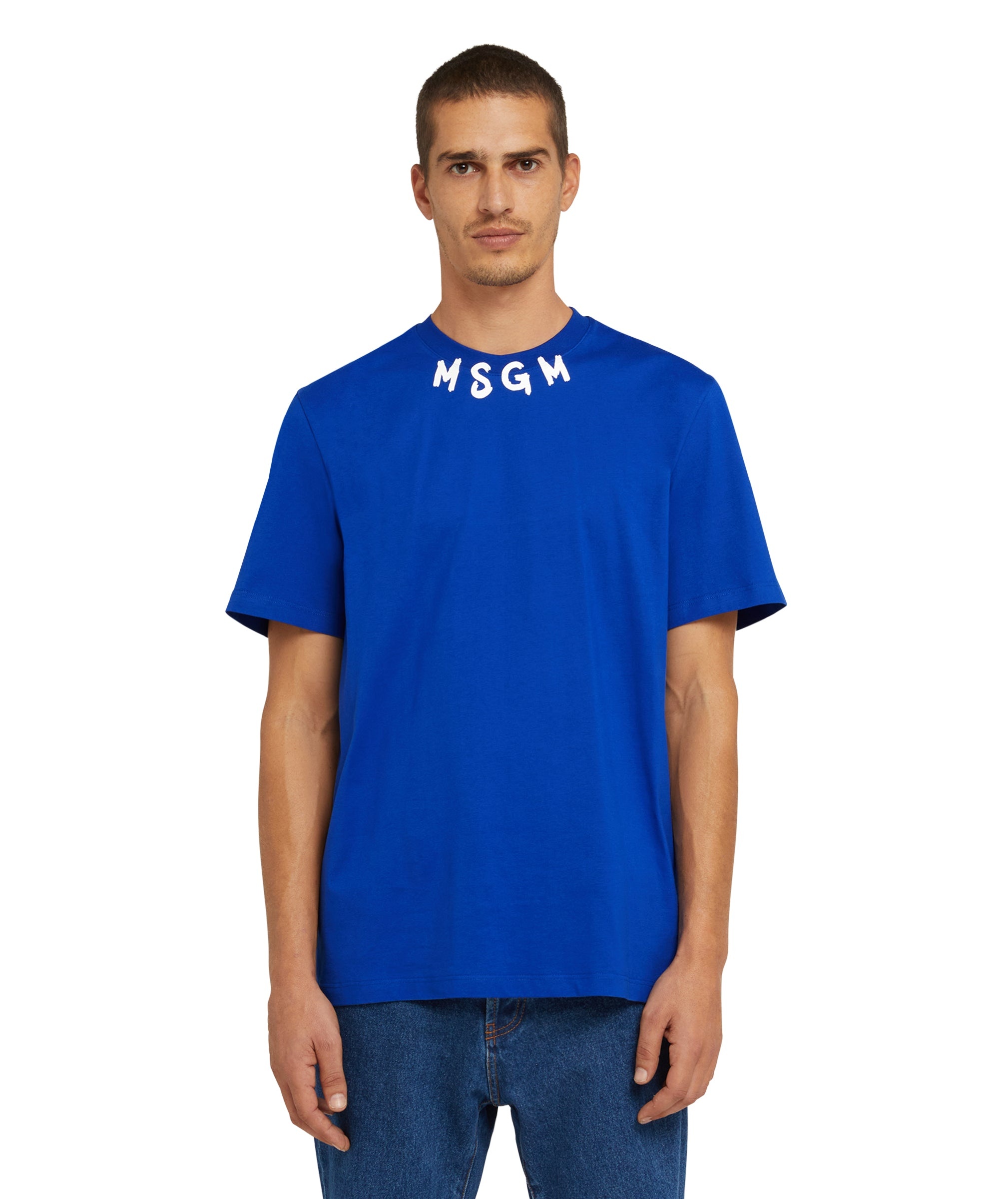 Cotton crewneck t-shirt wth  MSGM brushstroke logo positioned at the neck - 2
