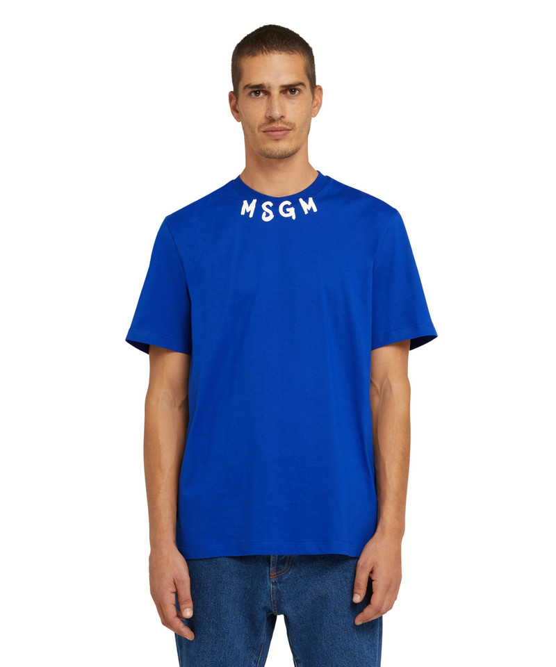 MSGM Cotton crewneck t-shirt wth  MSGM brushstroke logo positioned at the neck outlook