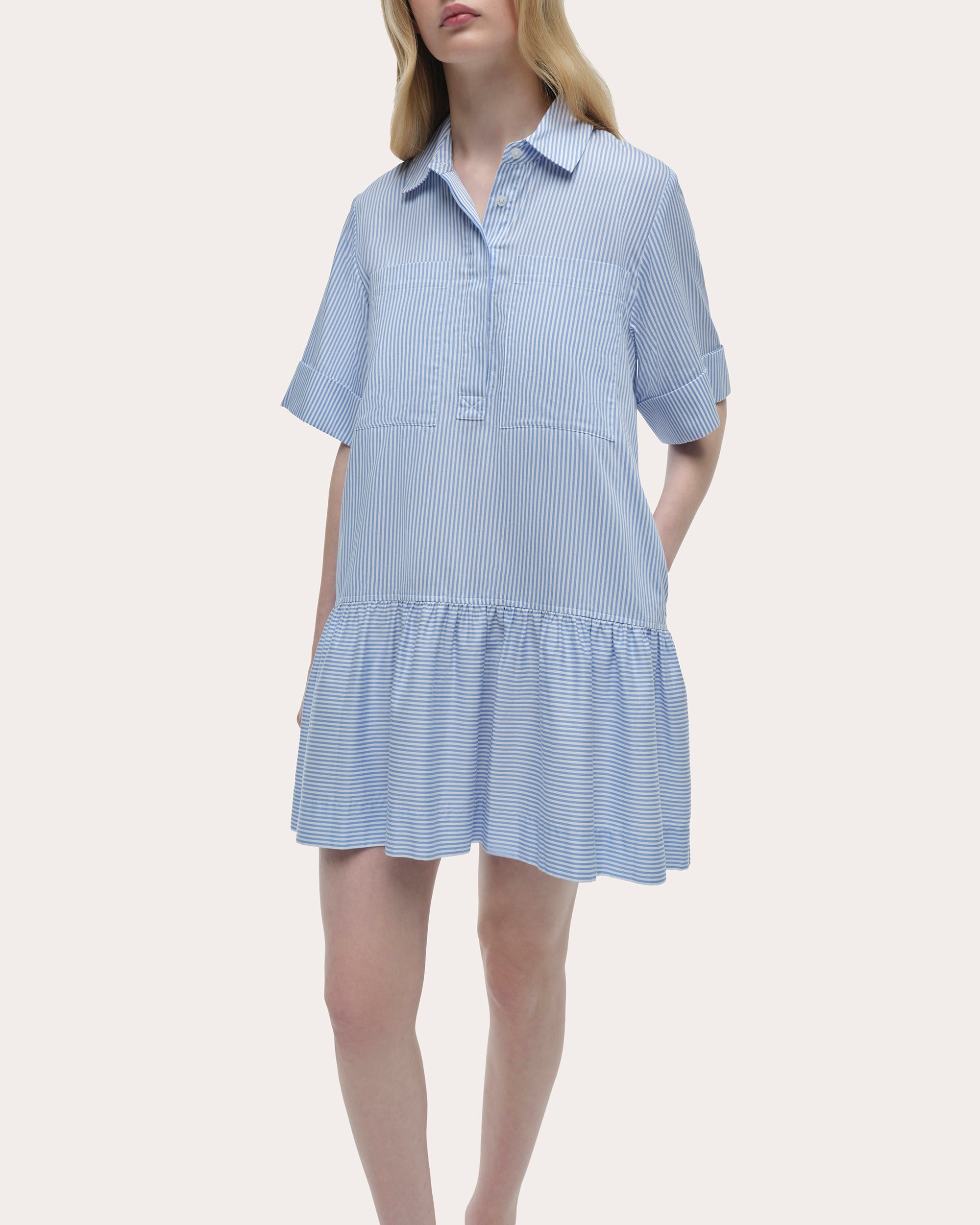 Cris Stripe Cotton Drop-Waist Shirt Dress - 4