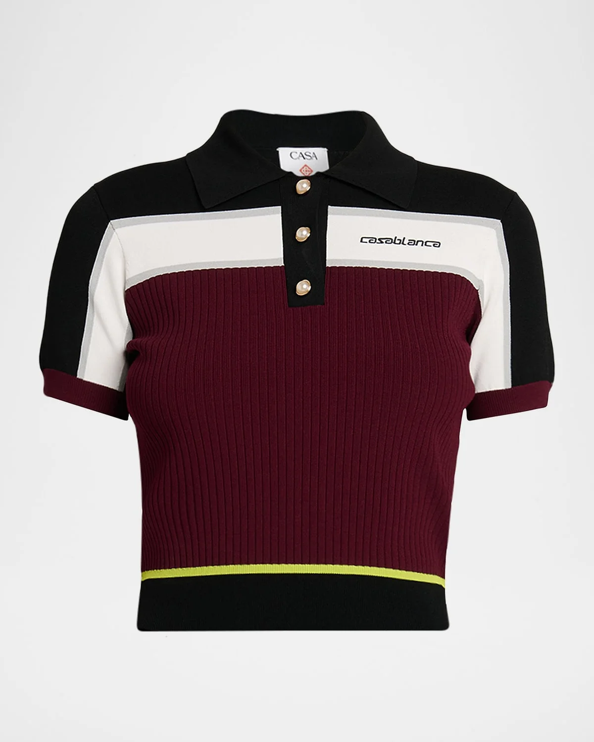 Striped Rib Knit Polo Shirt - 1