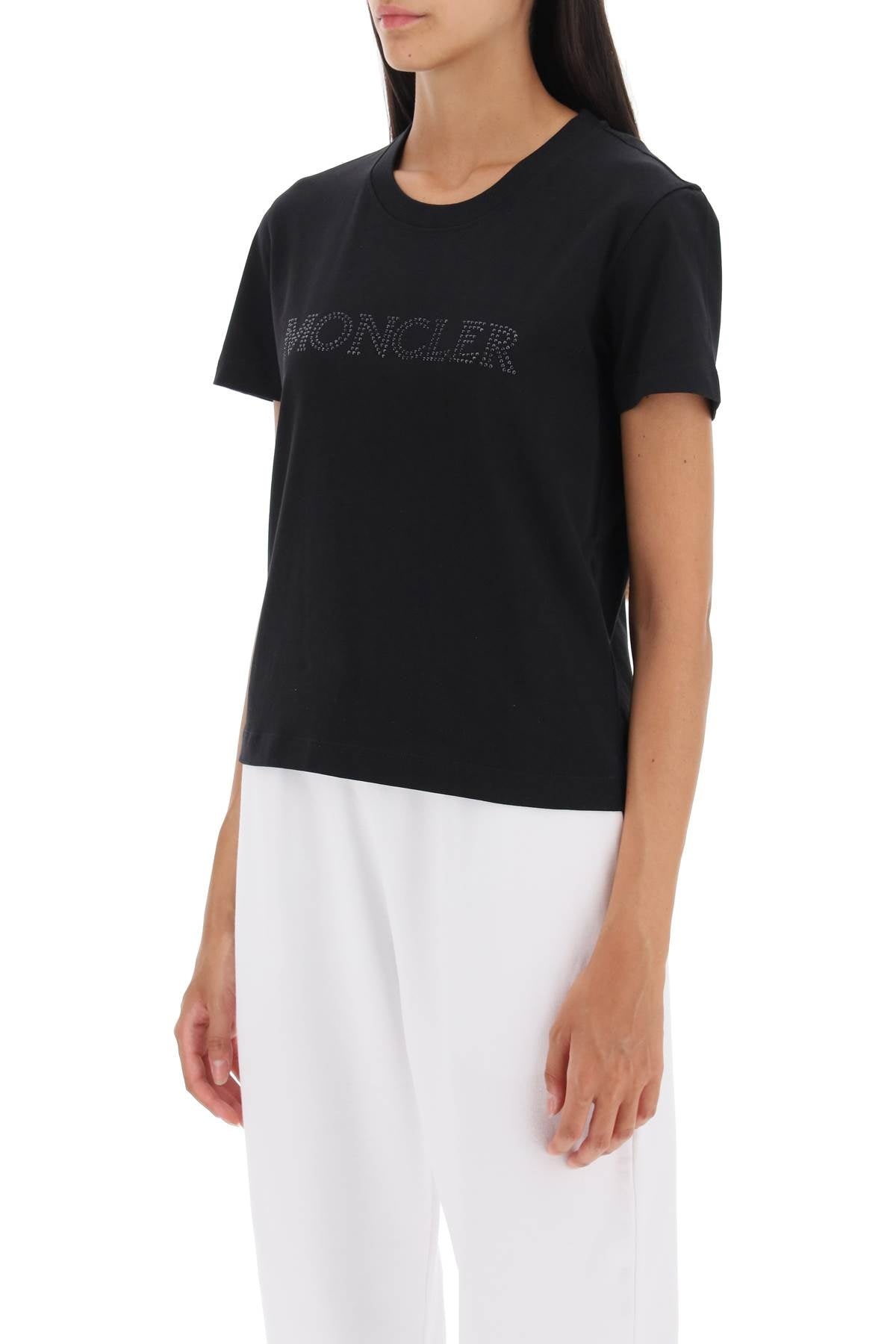 Moncler Basic T-Shirt With Rhinestone Logo Women - 4