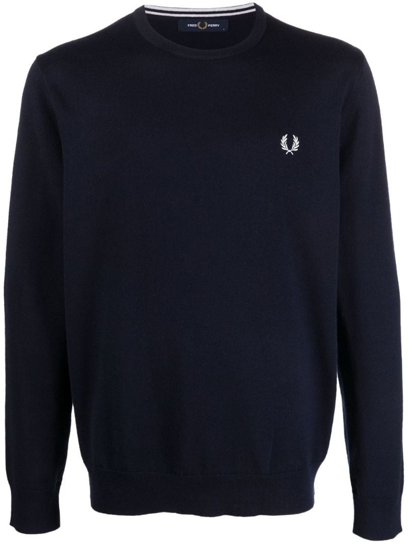 logo-embroidered wool-cotton jumper - 1
