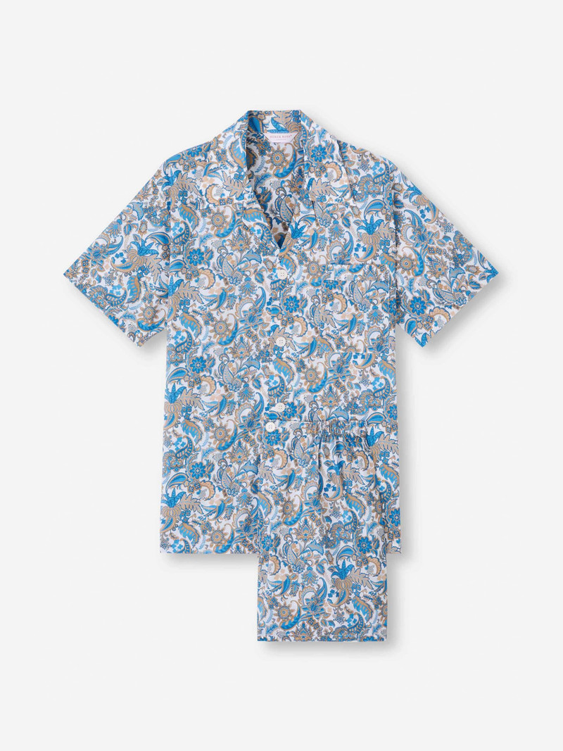 Derek Rose Men's Short Pajamas Cotton Batiste White Jungle Paisley Print outlook