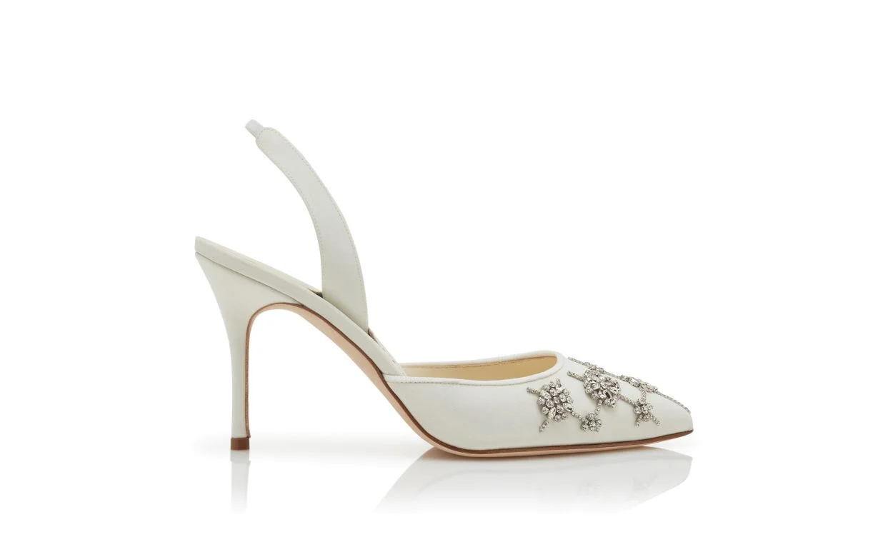Cream Crepe de Chine Slingback Pumps - 1