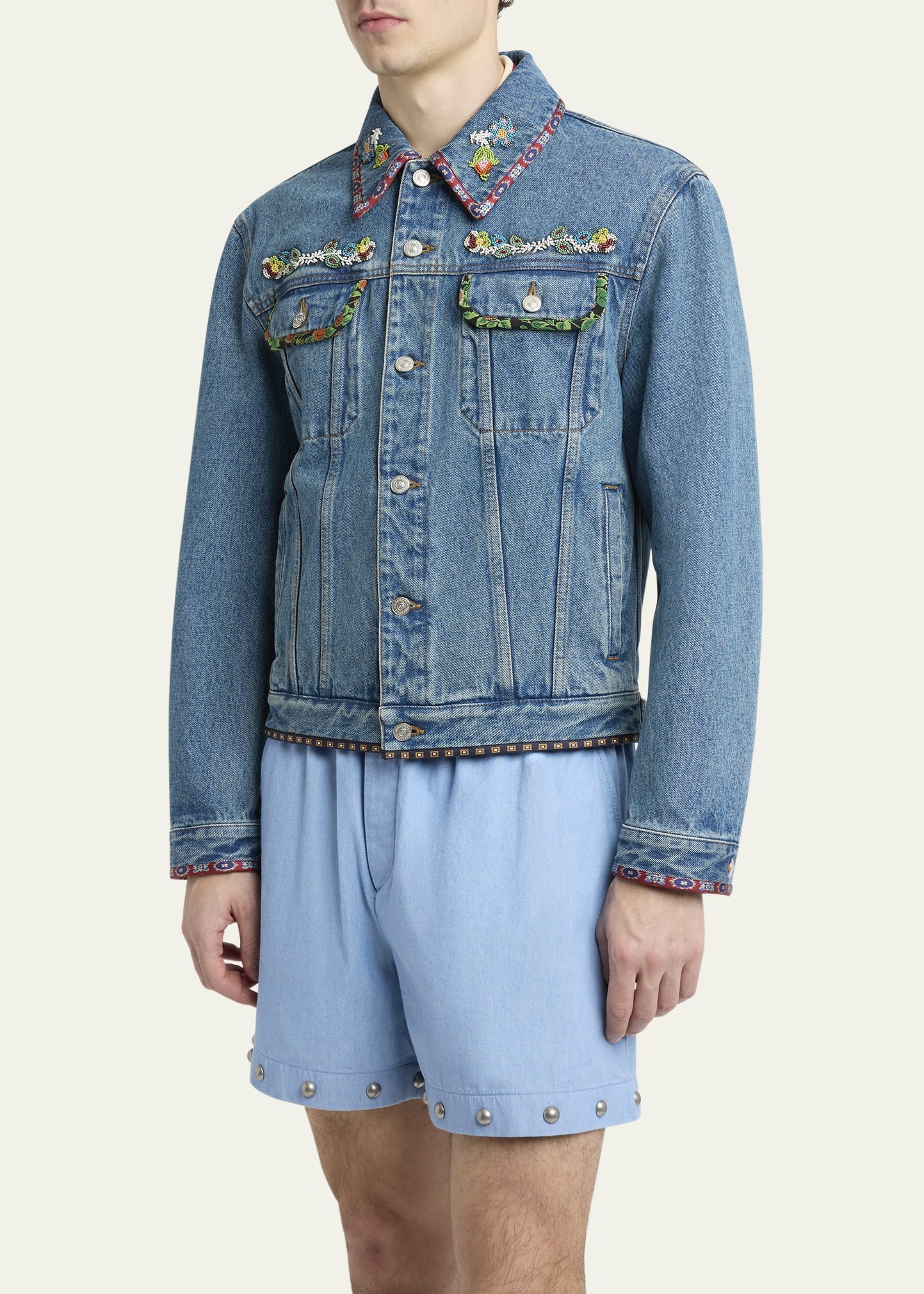 Men's Embroidered-Trim Denim Jacket - 4