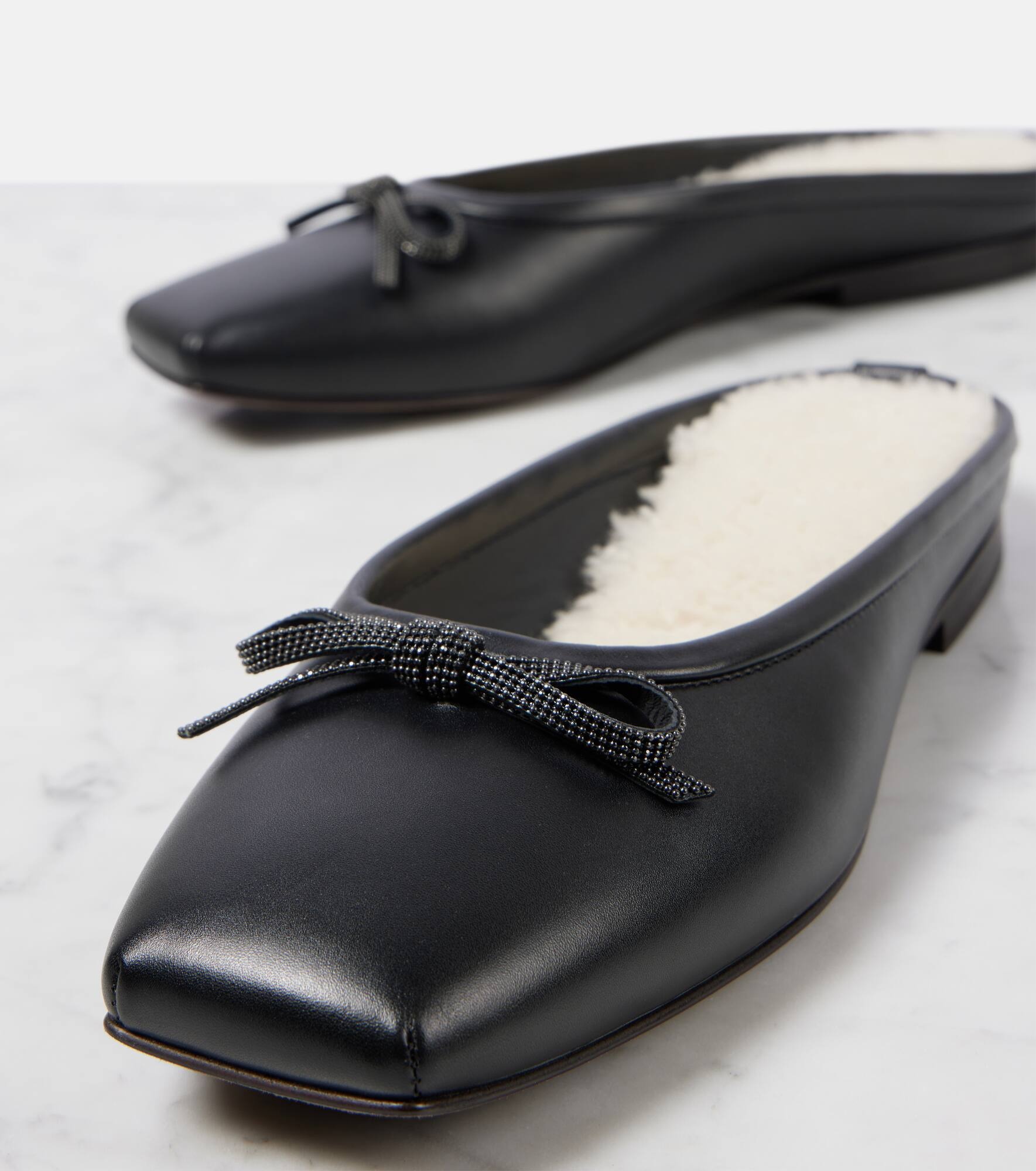 Shearling-lined leather mules - 6