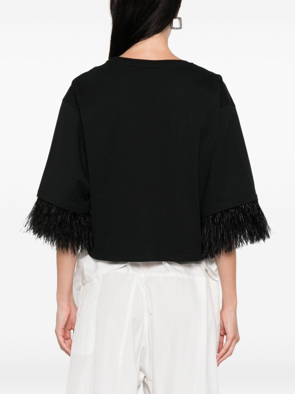feather-trimmed cotton top - 4