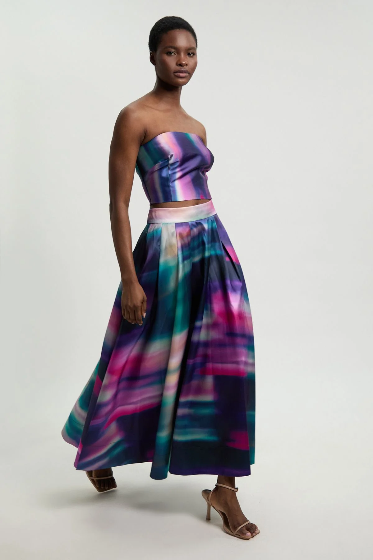Jacquard Twill Blur Print Woven Prom Midi Skirt - 1