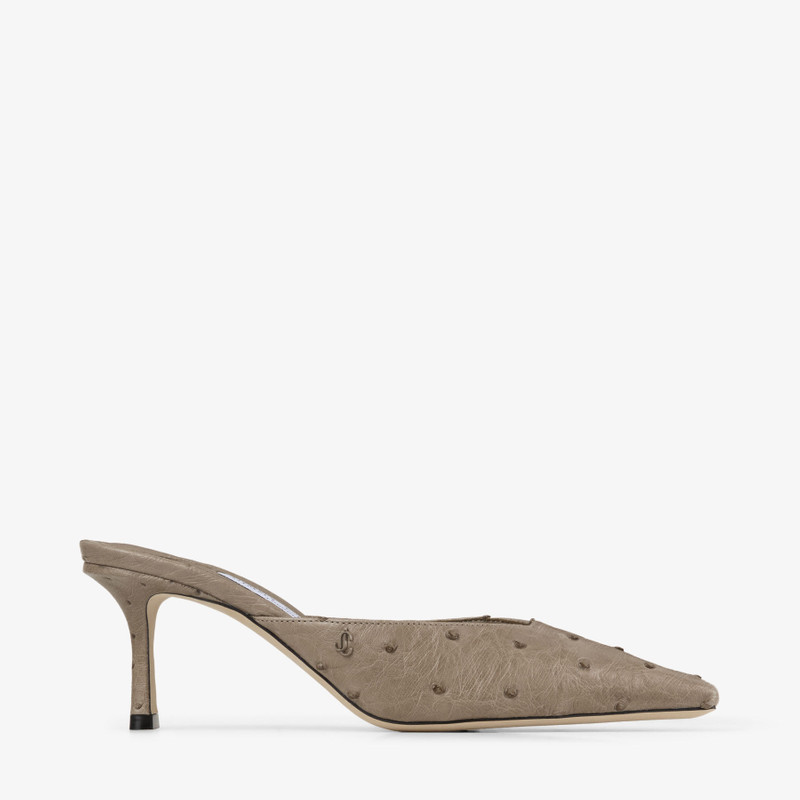 Vivi 65 Taupe Ostrich Leather Mules 1