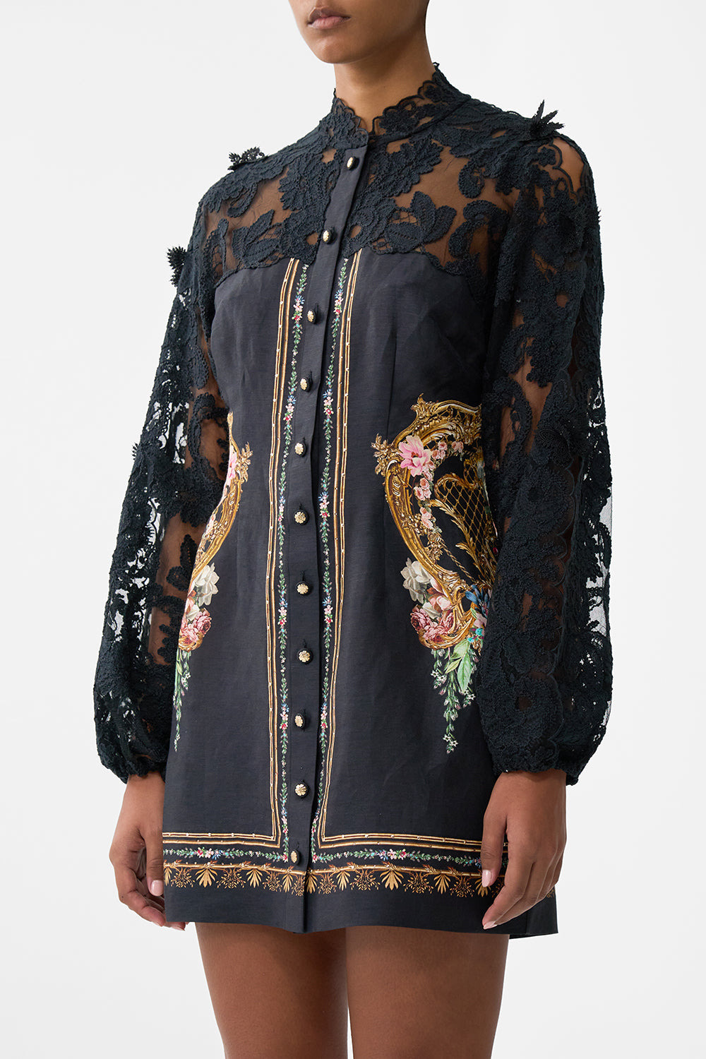 LACE SLEEVE MINI DRESS - 5