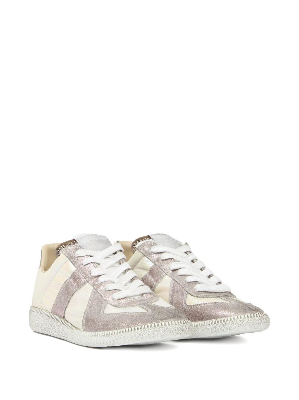 Metallic leather panelled sneakers - 2