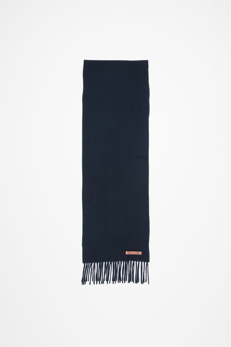 Fringe wool scarf - skinny - Navy blue 1