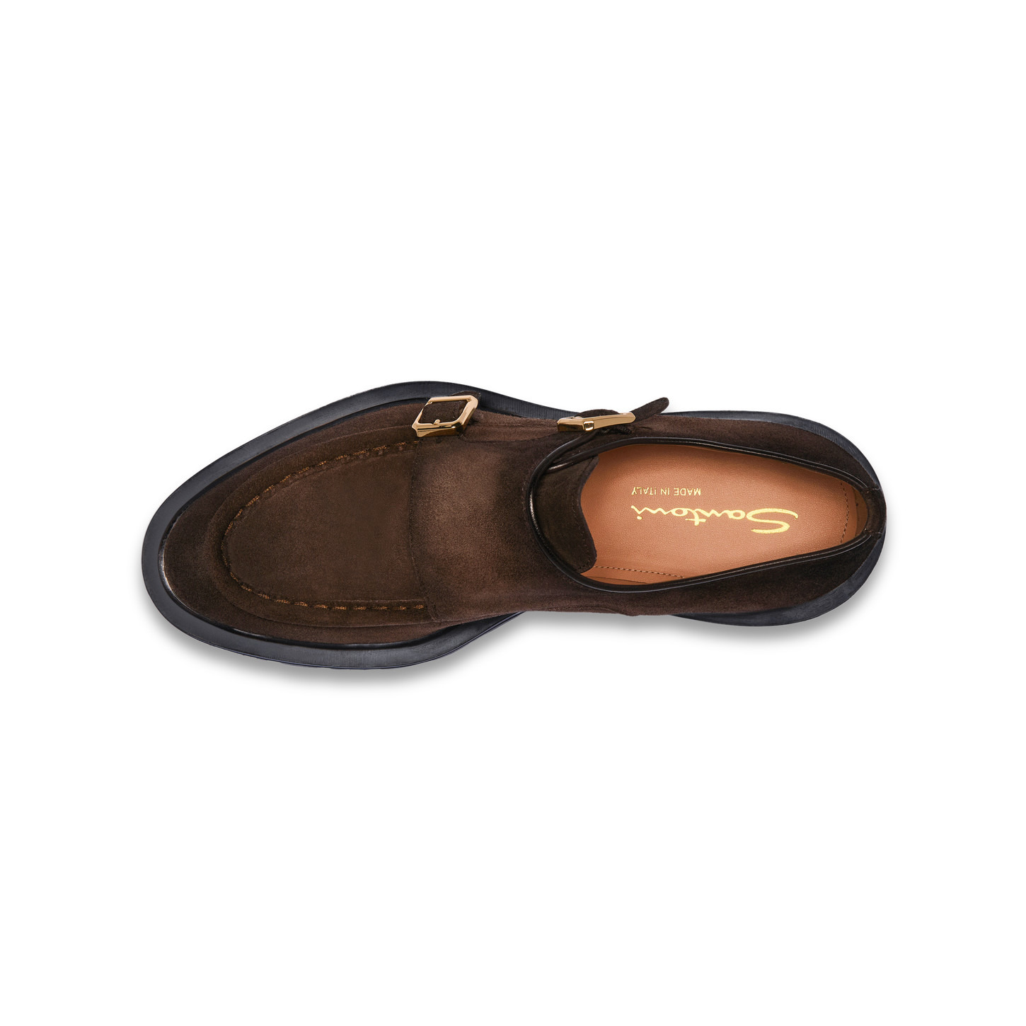 Women's dark brown suede double-buckle shoe - 4