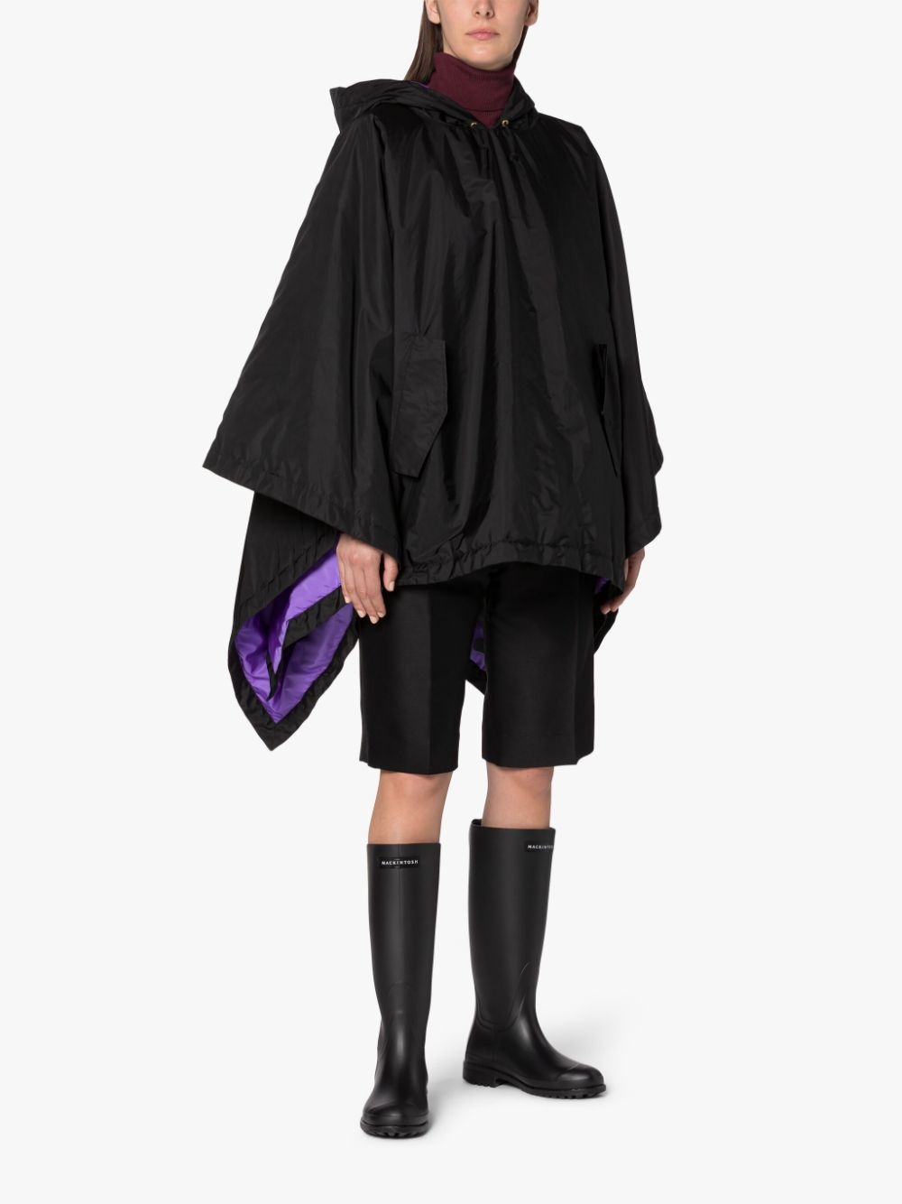 SIMA BLACK NYLON HOODED PONCHO - 2