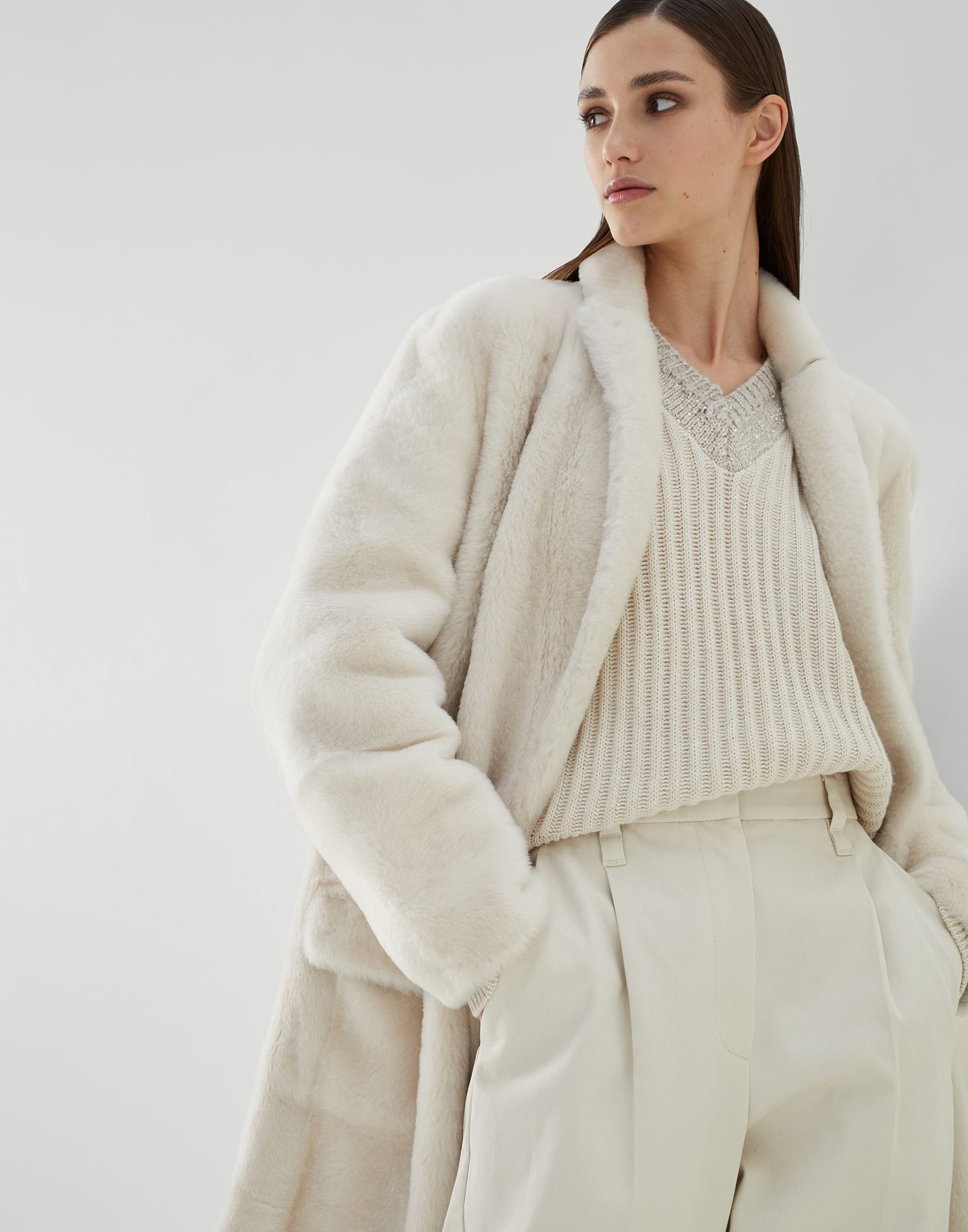 Reversible shearling coat with Precious patch - 4