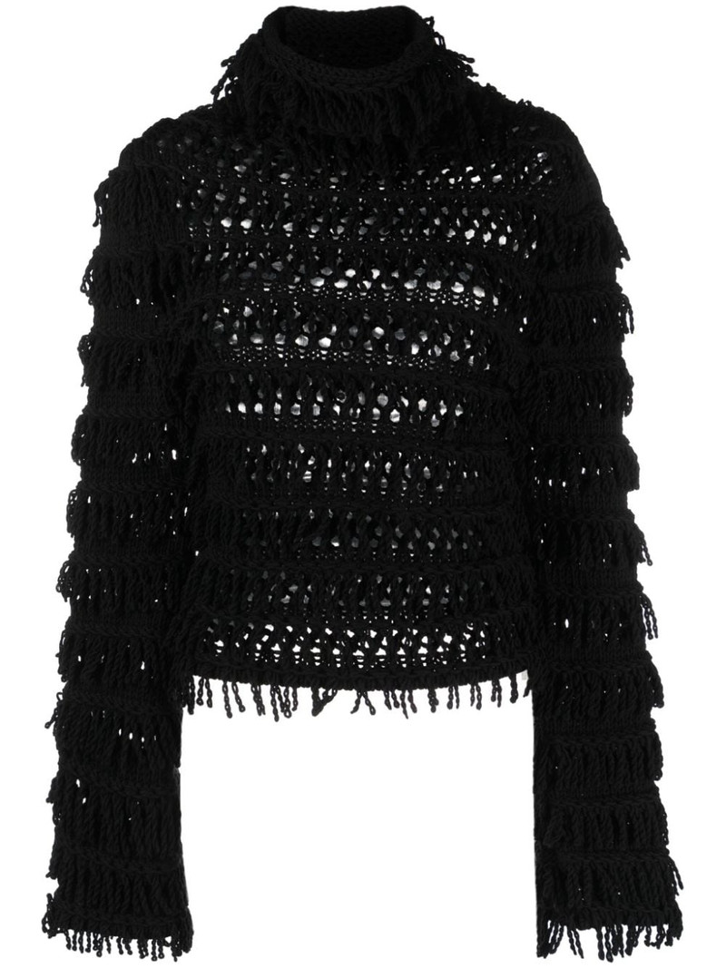 fringe-detail open-knit jumper 1