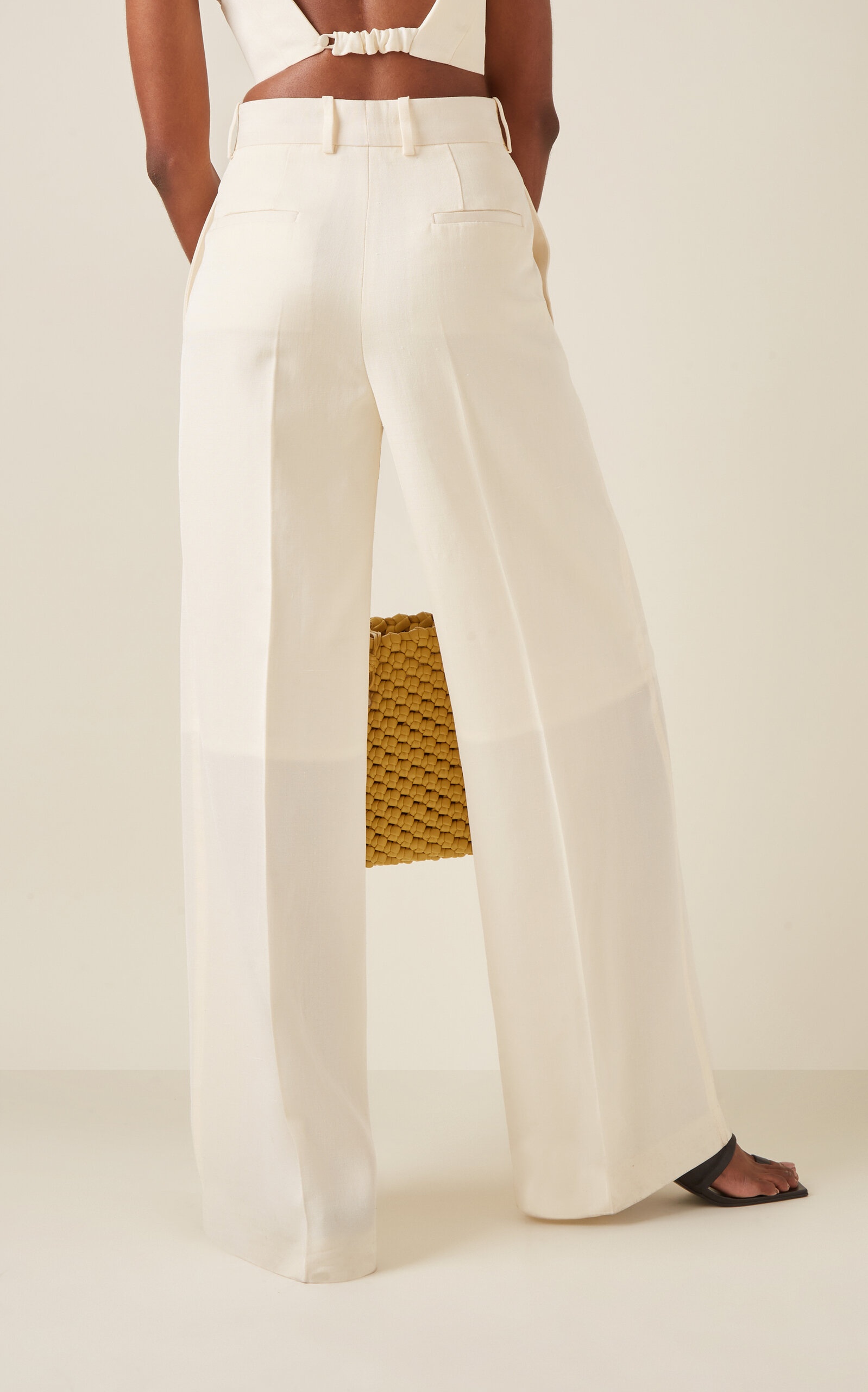 Pleated Silk-Blend Wide-Leg Pants ivory - 5