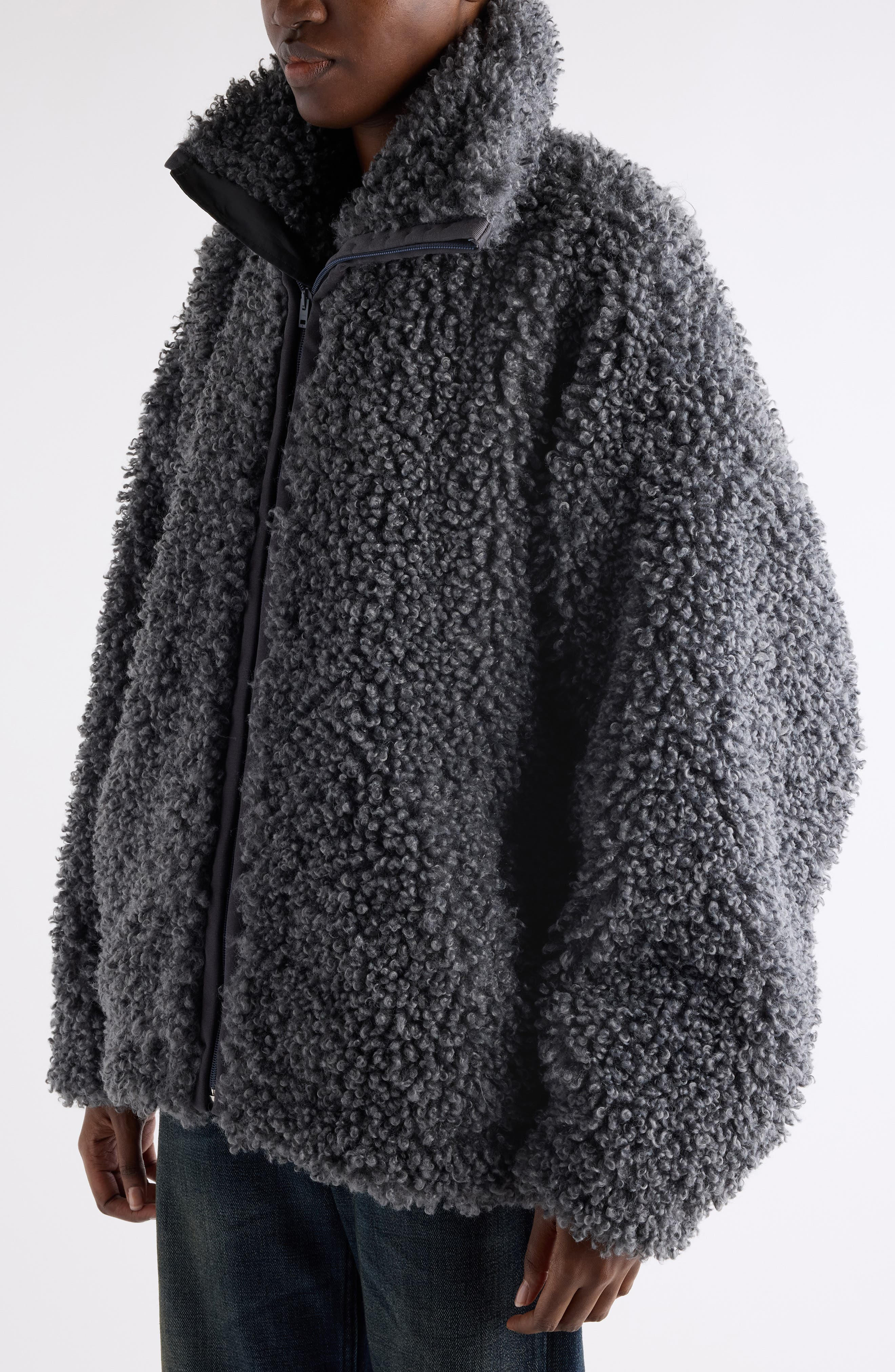 Acne Studios Felemmy Faux Shearling Jacket in Carbon Grey at Nordstrom - 5