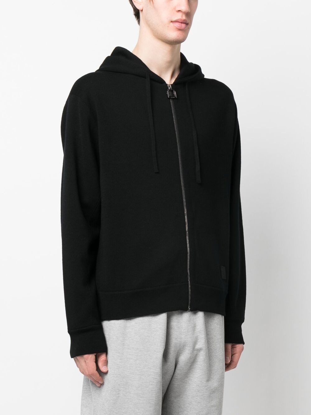 jersey-knit drawstring zipped hoodie - 3